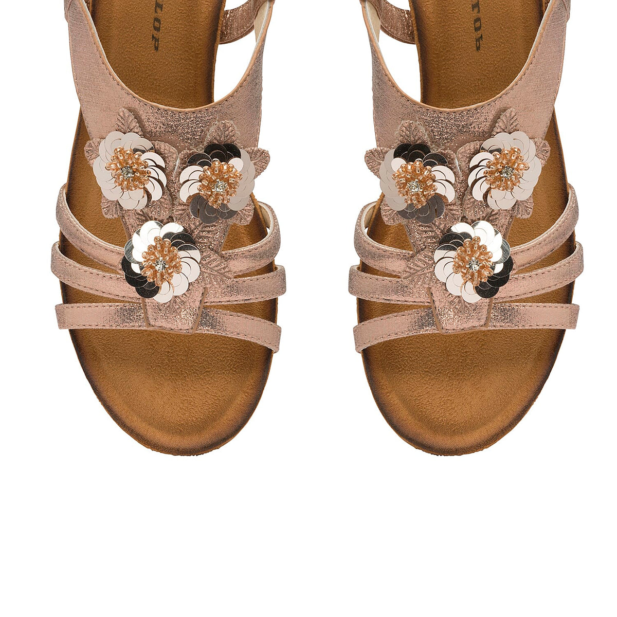 DUNLOP Gwen Floral Open Toe Sandals With Elasticated Sling-Back - Rose Gold 6716046 2