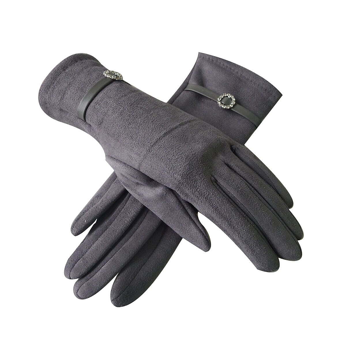 Limited Edition Rhinestone Buckle Gloves - Grey 7315504 0