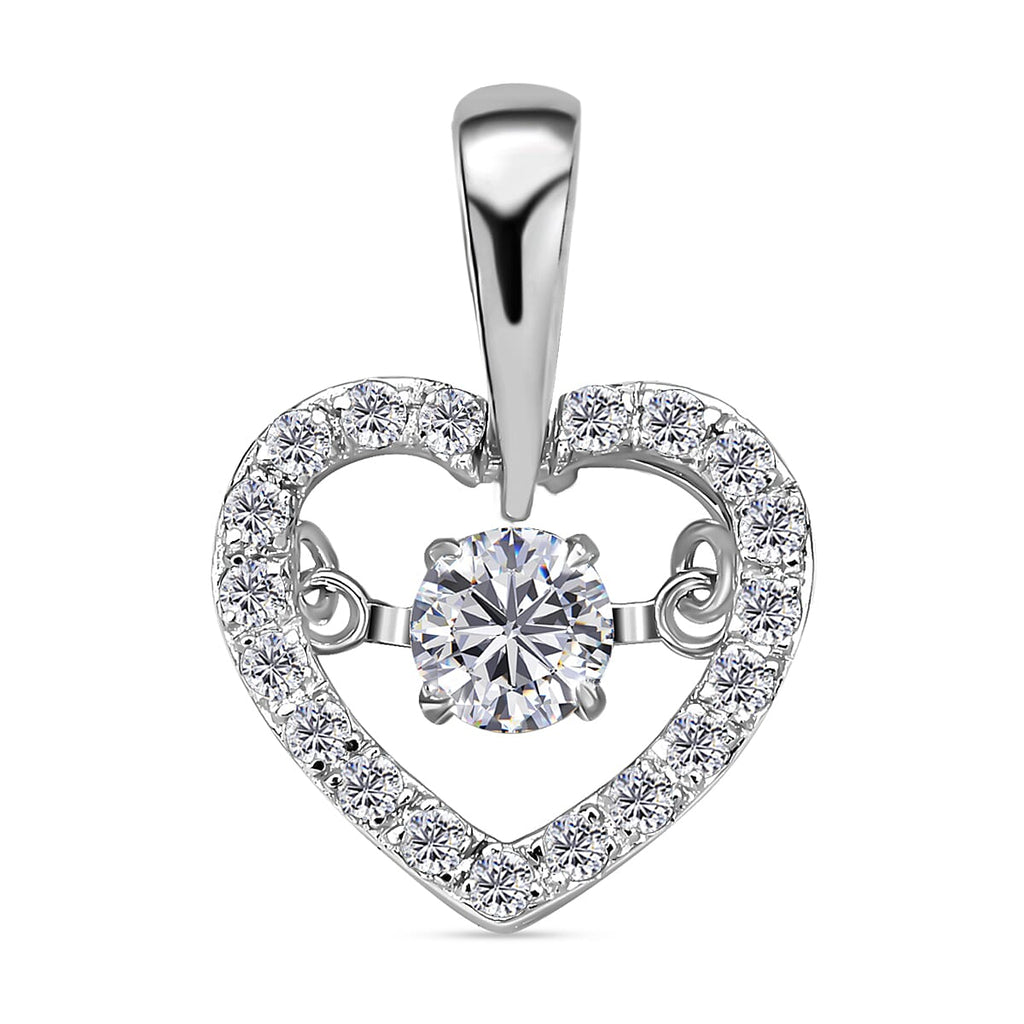 Moissanite Heart Pendant in Rhodium Overlay Sterling Silver