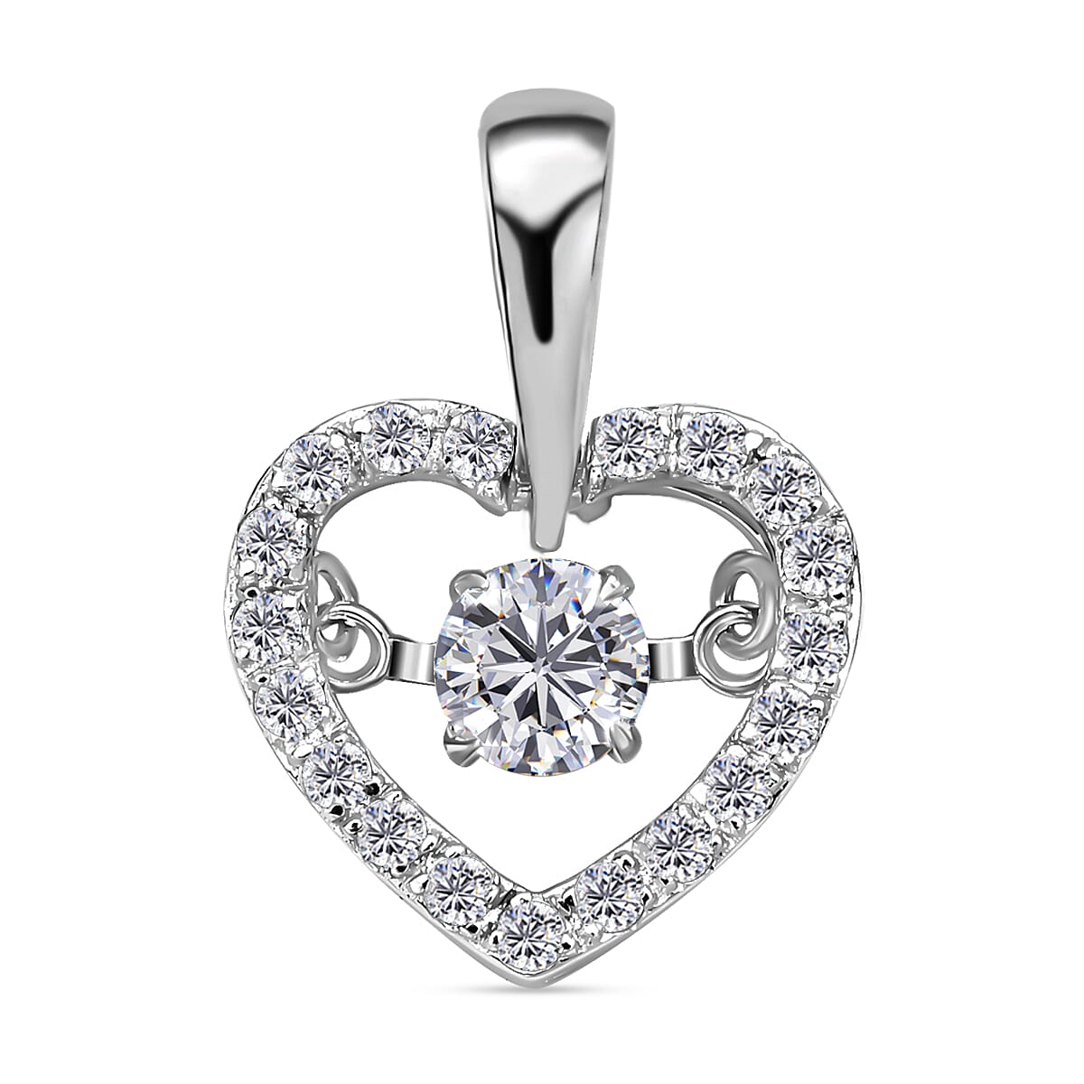 Dancing Concept Moissanite Heart Pendant in Platinum Plated Sterling Silver 3886680 0