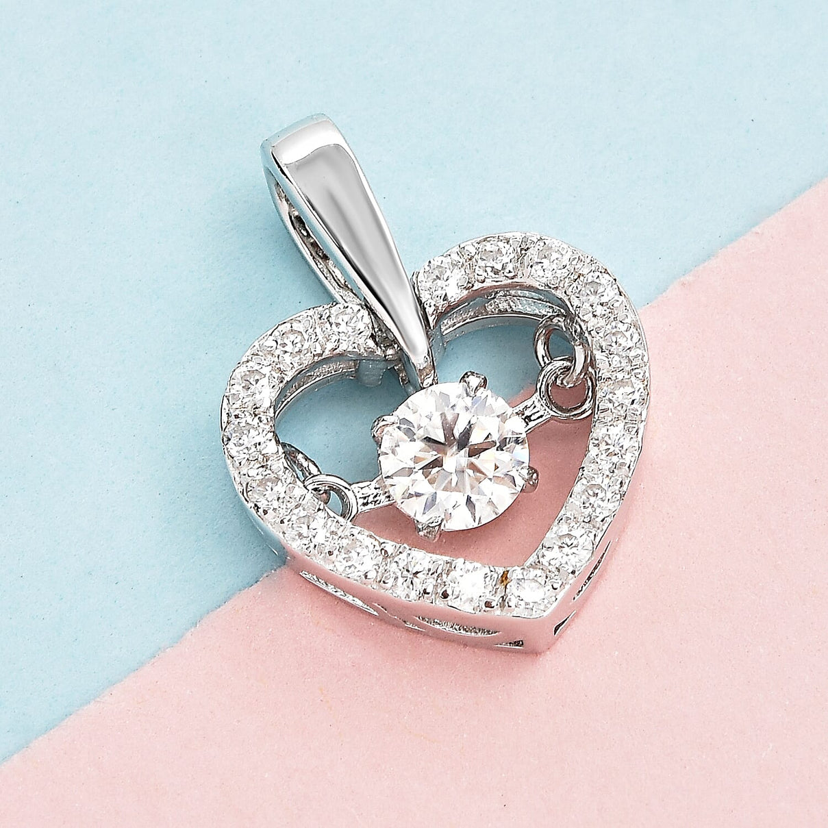 Dancing Concept Moissanite Heart Pendant in Platinum Plated Sterling Silver 3886680 3