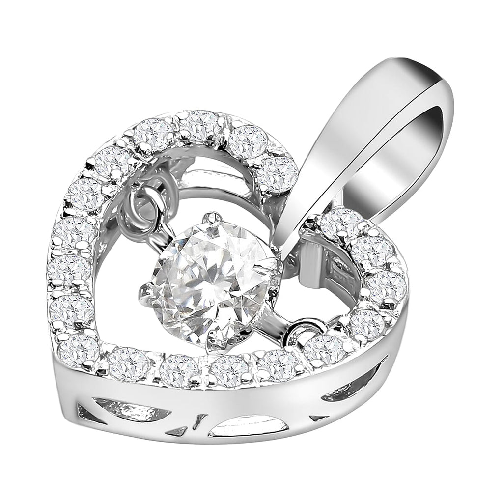 Moissanite Heart Pendant in Rhodium Overlay Sterling Silver