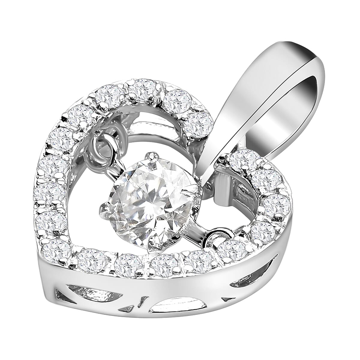 Dancing Concept Moissanite Heart Pendant in Platinum Plated Sterling Silver 3886680 4