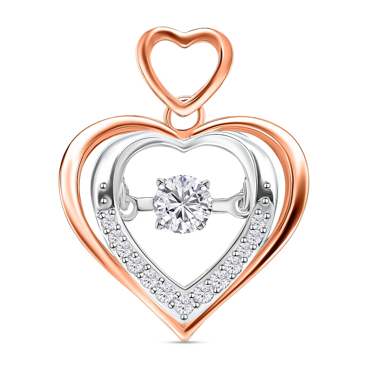 Dancing Concept Moissanite Heart Pendant in Rose Gold and Platinum Plated Sterling Silver 3886682 0