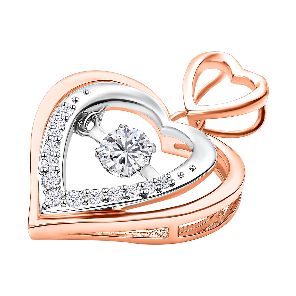 Dancing Concept Moissanite Heart Pendant in Rose Gold and Platinum Plated Sterling Silver 3886682 4