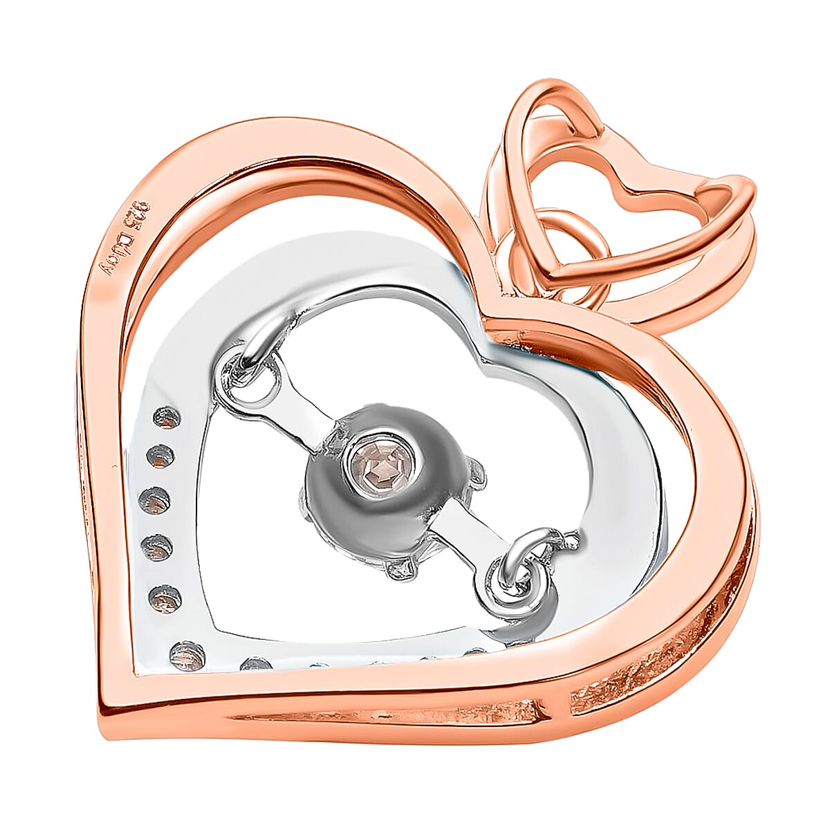 Dancing Concept Moissanite Heart Pendant in Rose Gold and Platinum Plated Sterling Silver 3886682 5