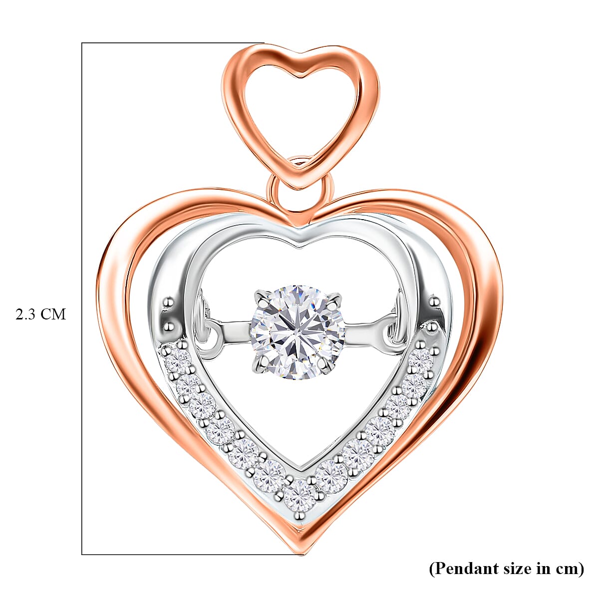 Dancing Concept Moissanite Heart Pendant in Rose Gold and Platinum Plated Sterling Silver 3886682 6