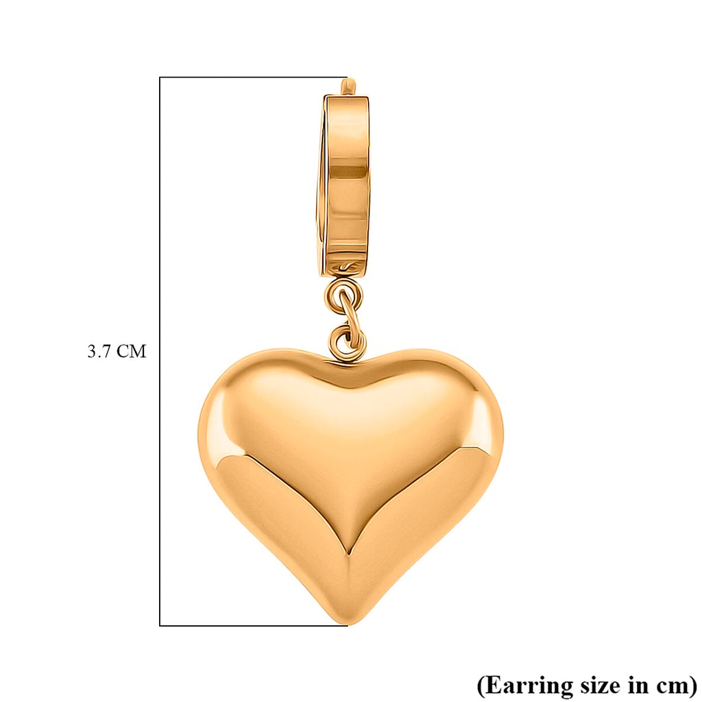 Heart Dangling Earrings in Yellow Gold Tone