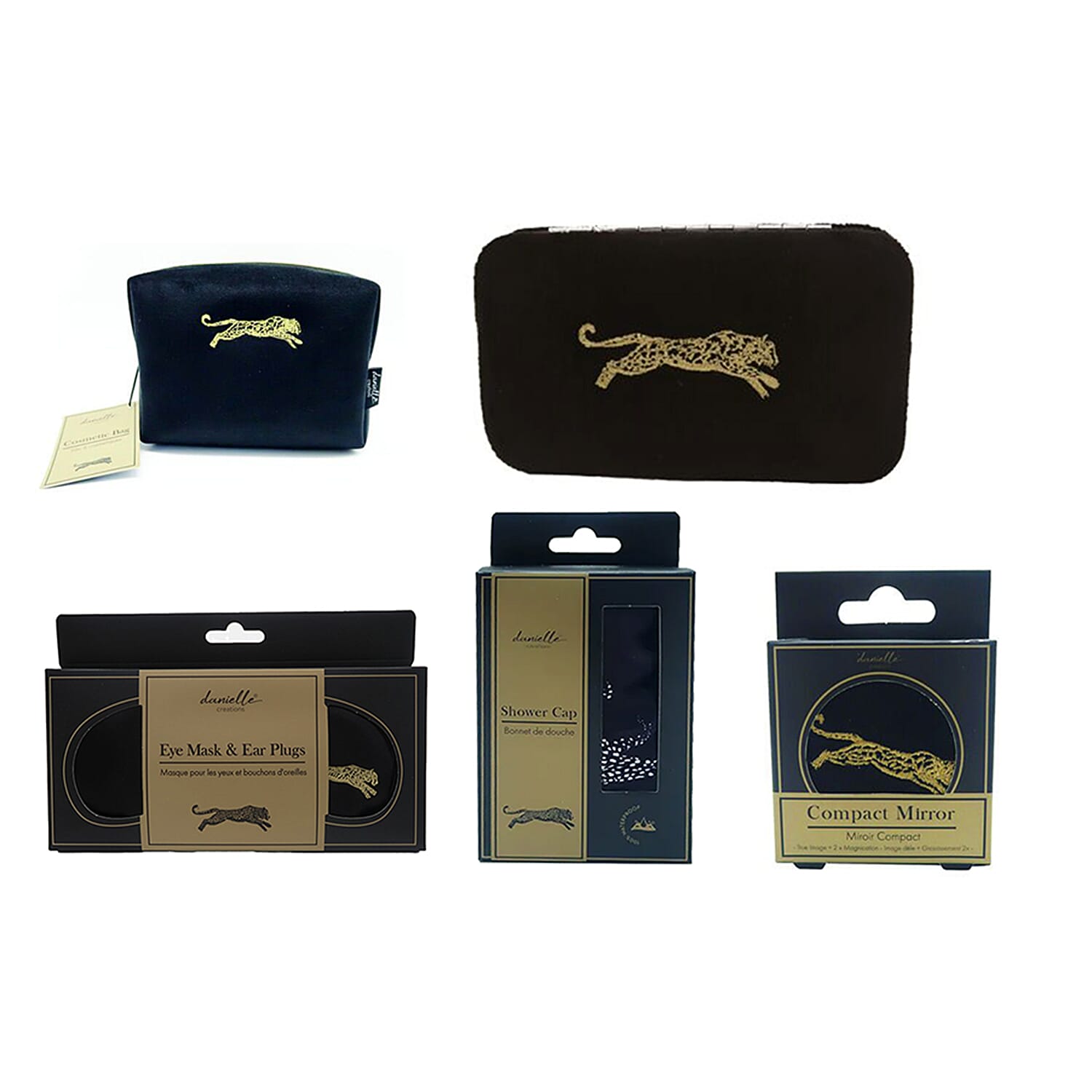 Danielle 5 Piece Set - (Eyemask and Earplugs, Compact Mirror, Shower Cap, Manicure Set and Cosmetic Bag) 7824552 0