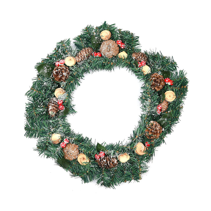 Decorative Christmas Wreath (45 Cm) Embellished with Mushroom, Flowers and LED String Light Powered by 2xAA Battery (not included) 7388625 1