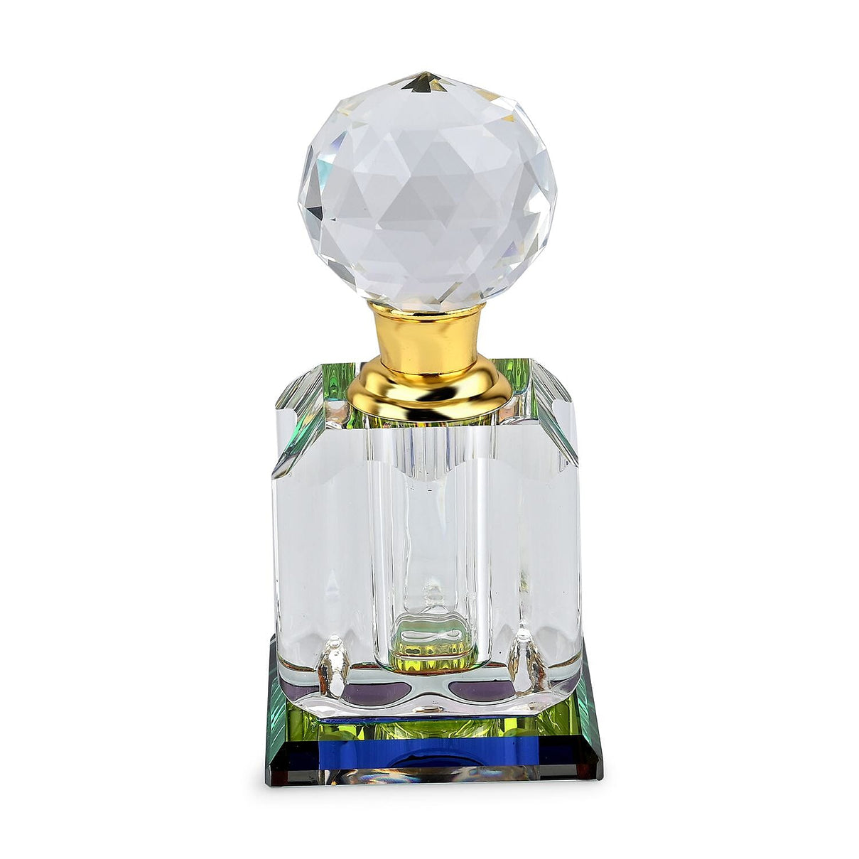 Octagon Shape Carved Crystal Refillable Perfume Bottle with Colourful Base (Size 10.50 cm) 7595014 0