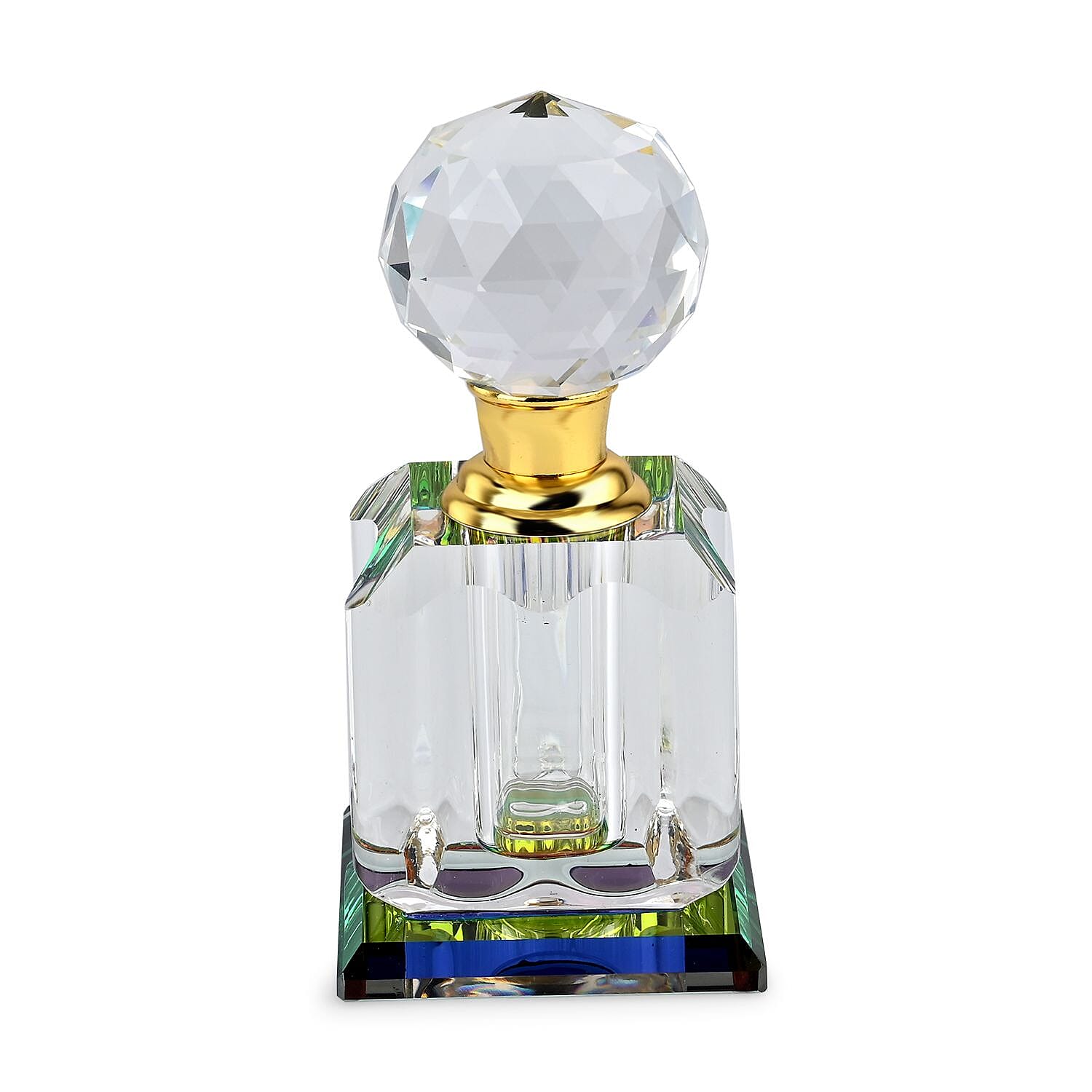 Octagon Shape Carved Crystal Refillable Perfume Bottle with Colourful Base (Size 10.50 cm) 7595014 0