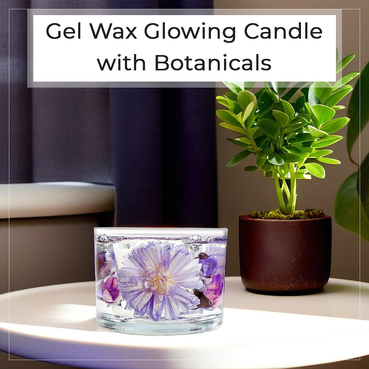 Decorative Gel Candle with Glowing Effect and Embedded Flowers (200gm) - Lavender 7853528 2
