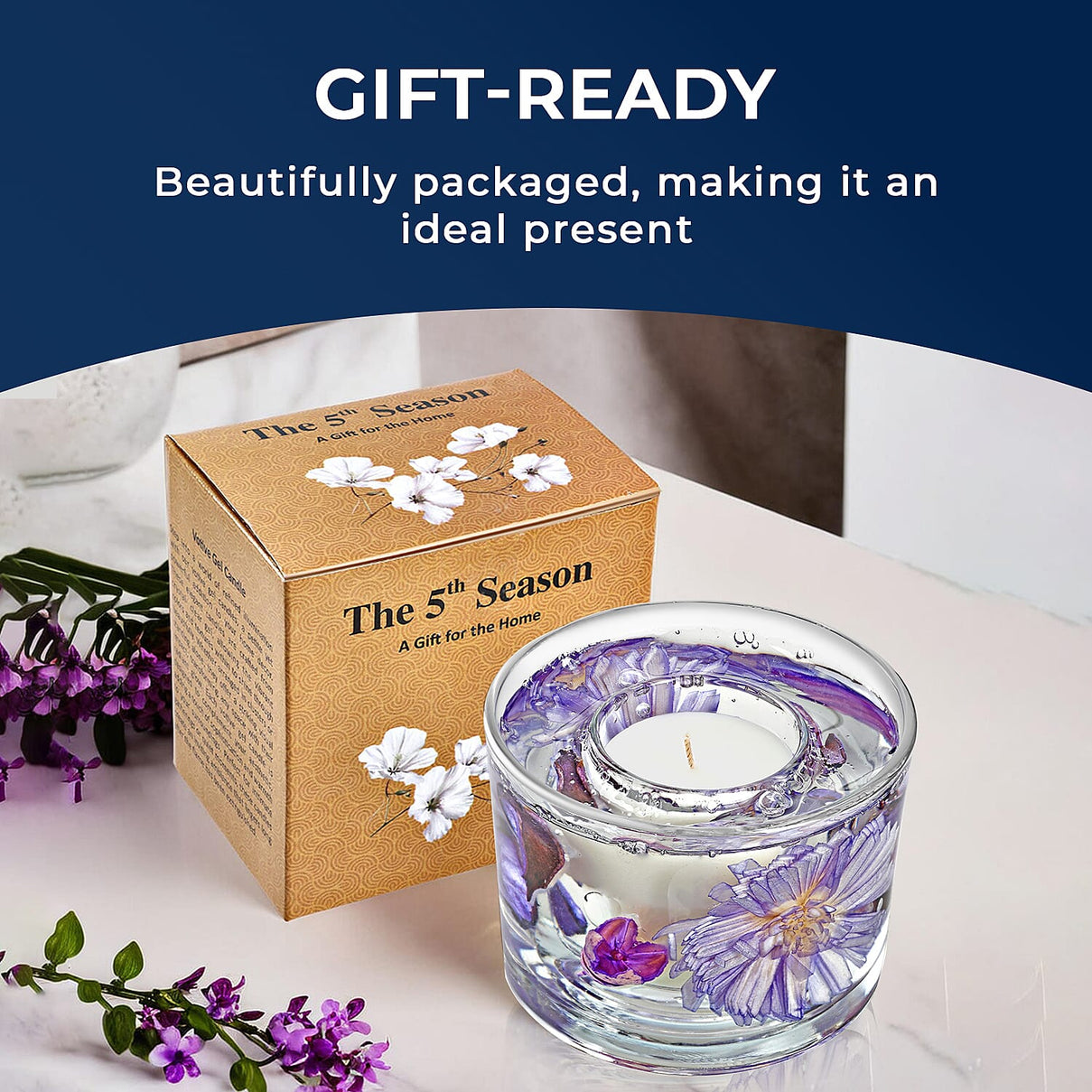 Decorative Gel Candle with Glowing Effect and Embedded Flowers (200gm) - Lavender 7853528 5