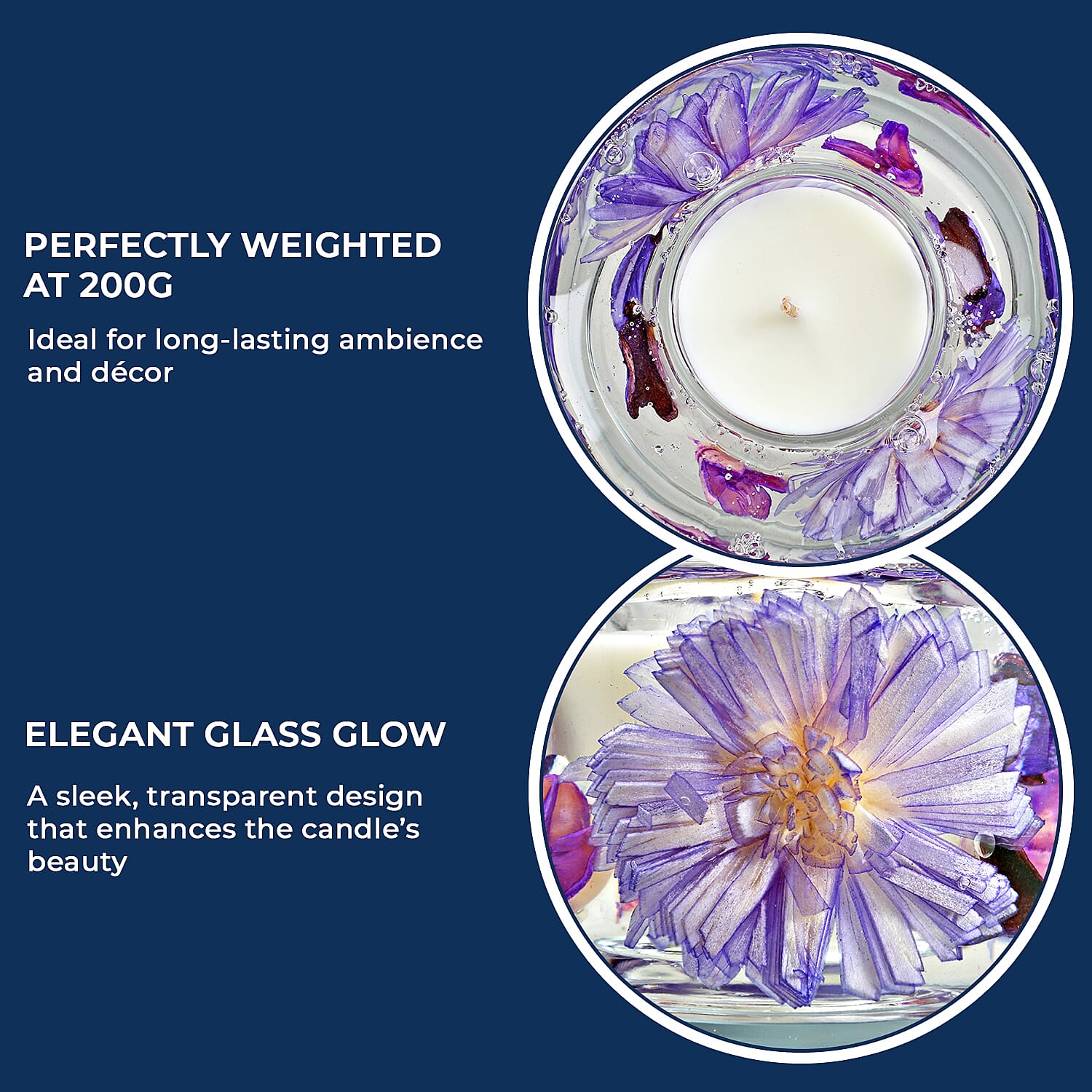 Decorative Gel Candle with Glowing Effect and Embedded Flowers (200gm) - Lavender 7853528 6
