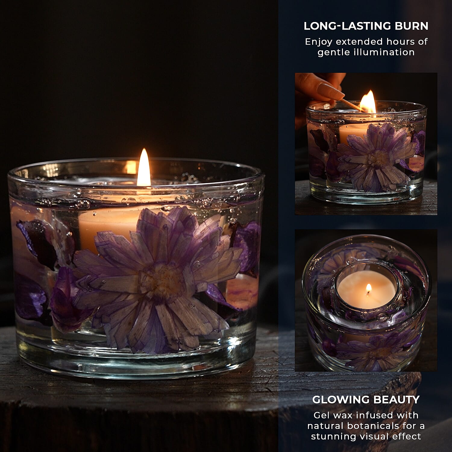 Decorative Gel Candle with Glowing Effect and Embedded Flowers (200gm) - Lavender 7853528 7