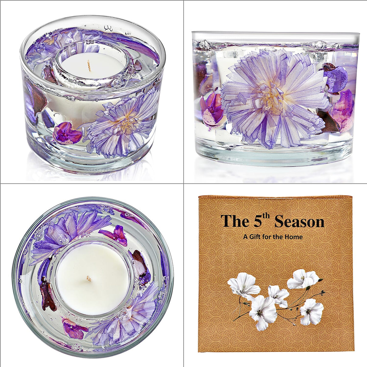 Decorative Gel Candle with Glowing Effect and Embedded Flowers (200gm) - Lavender 7853528 8