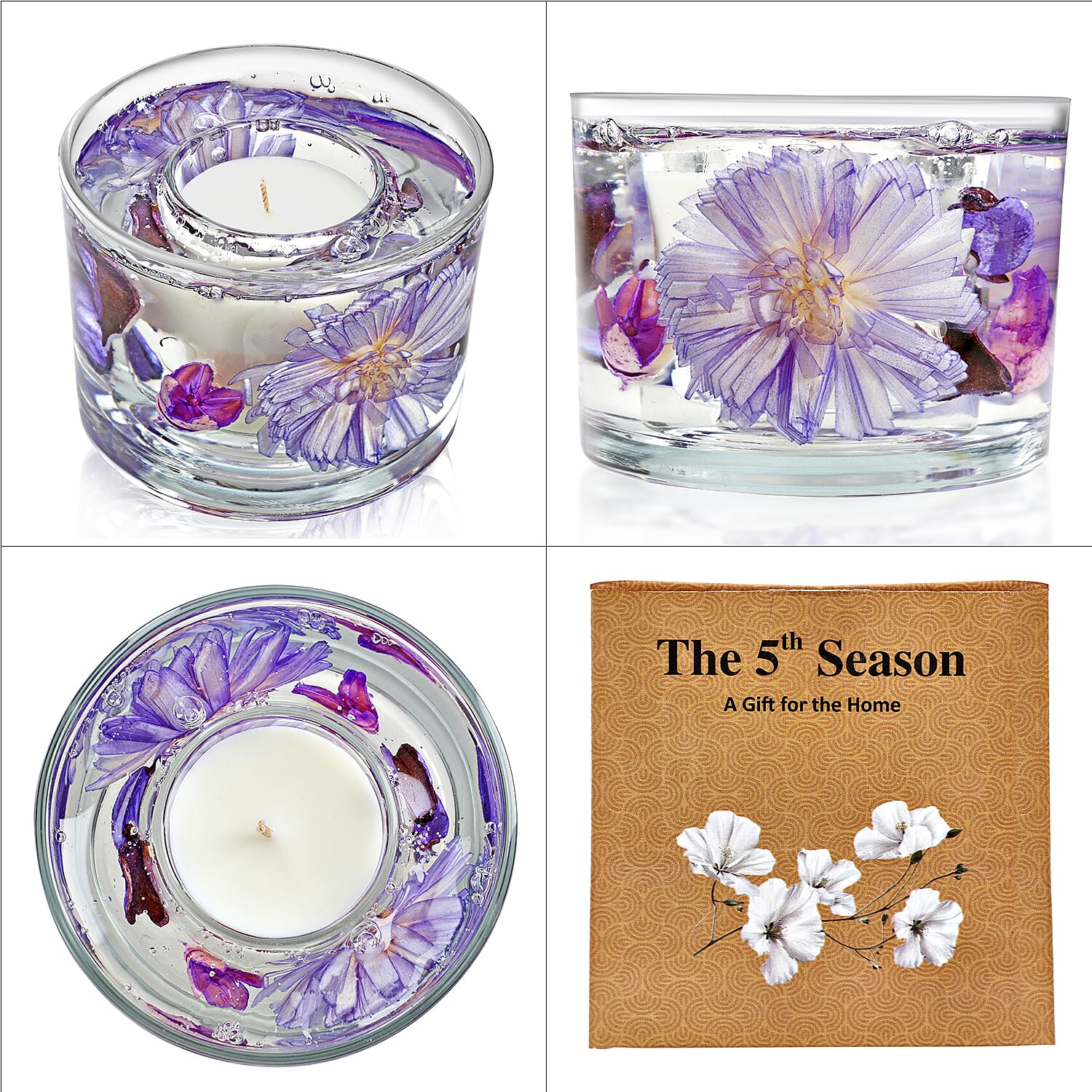 Decorative Gel Candle with Glowing Effect and Embedded Flowers (200gm) - Lavender 7853528 8