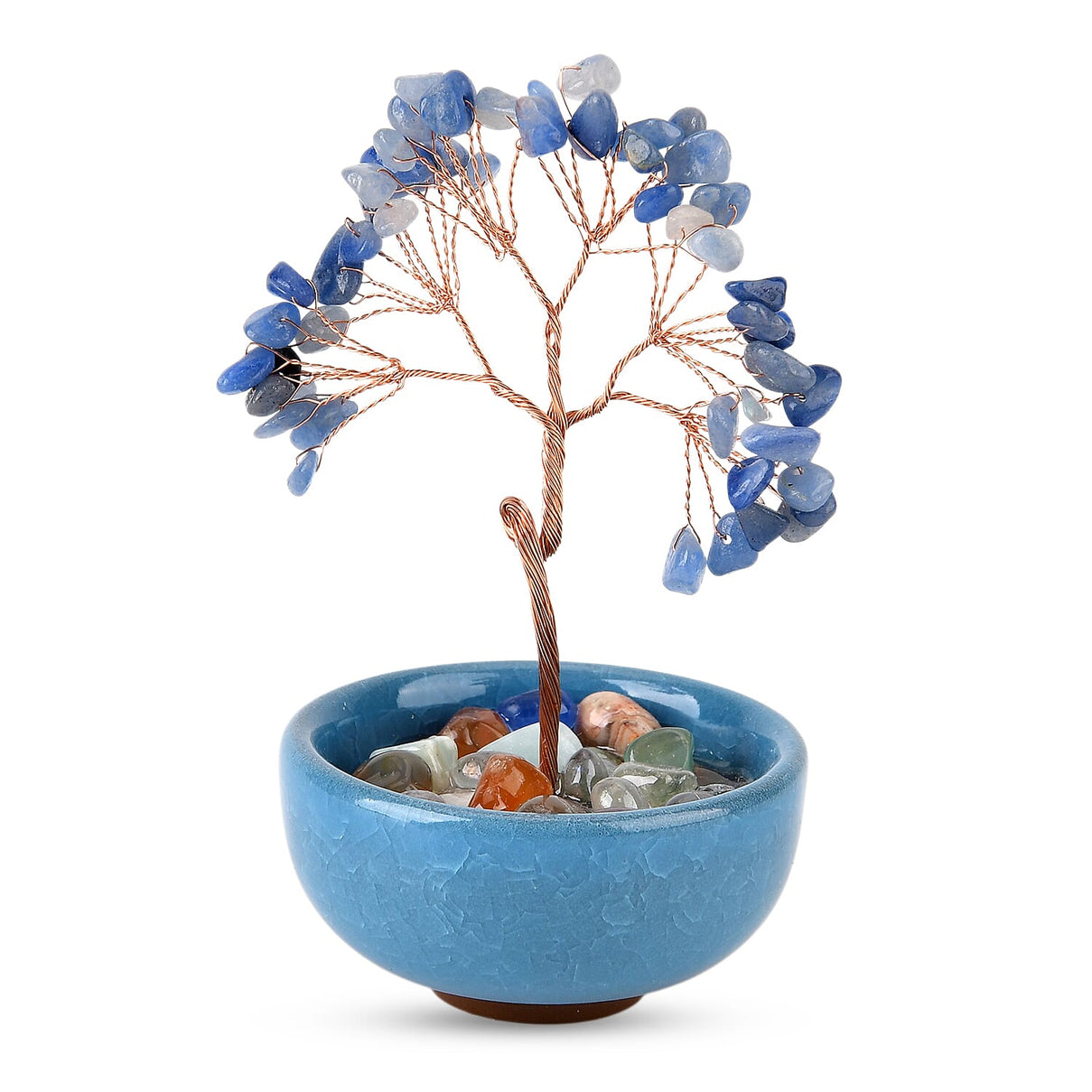 Feng Shui Blue Aventurine Crystal Money Tree Ornament with Ceramic Pot(11cm) - Light Blue V32513459 4