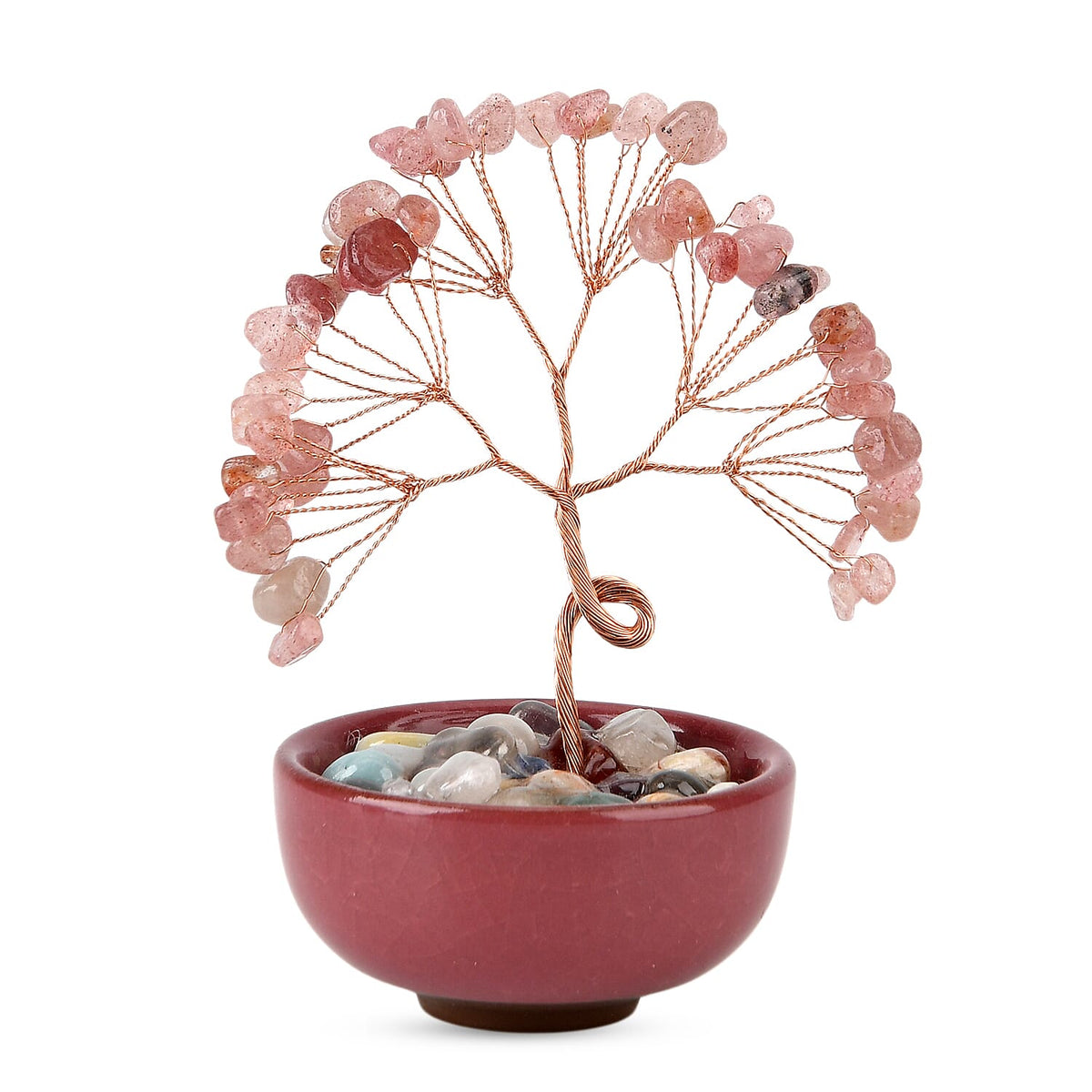 Feng Shui Strawberry Quartz Crystal Money Tree Ornament with Ceramic Pot (11cm) - Rose Red V32513238 0
