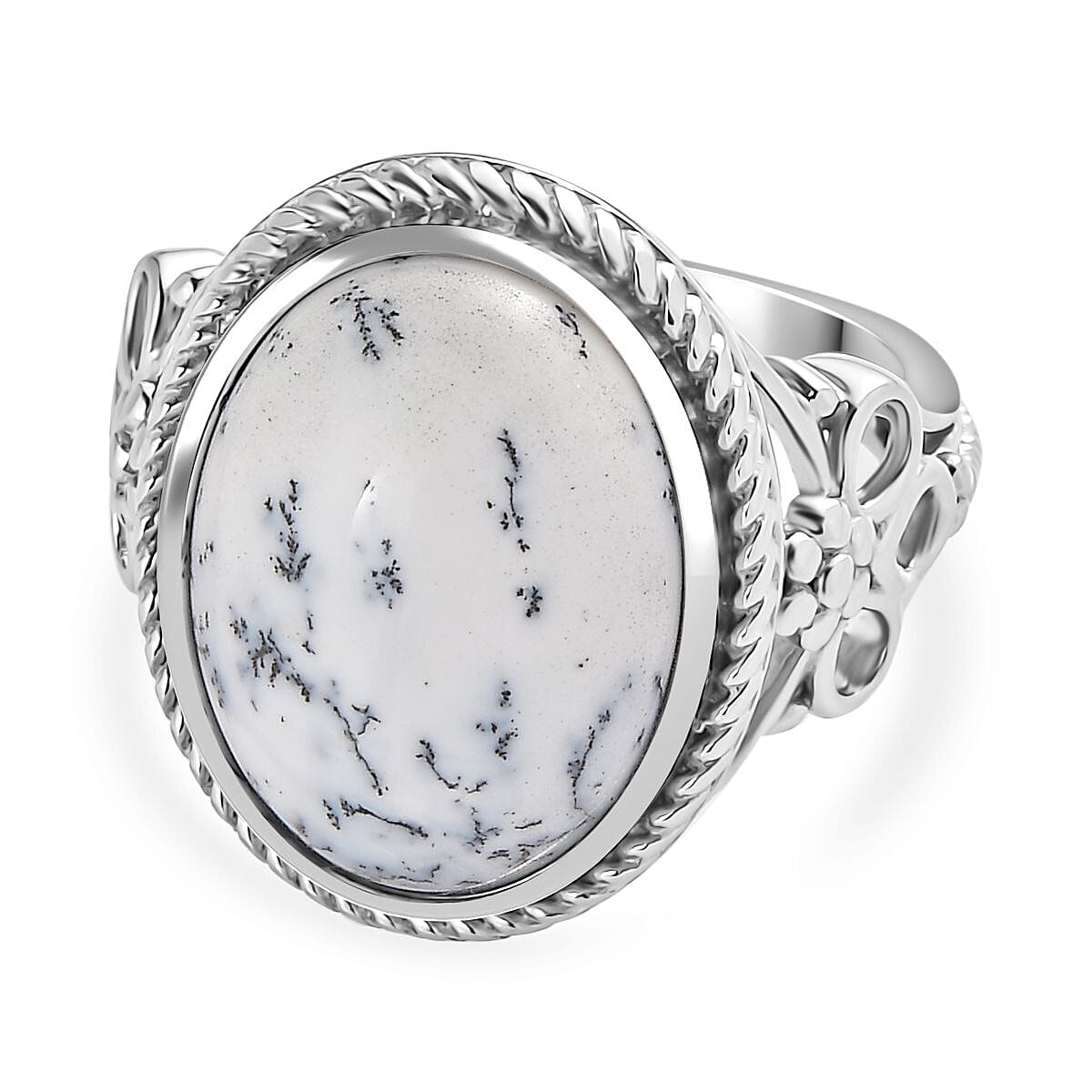 Dendritic Agate Solitaire Ring in Silver Tone 8.61 Ct. 7890140 0