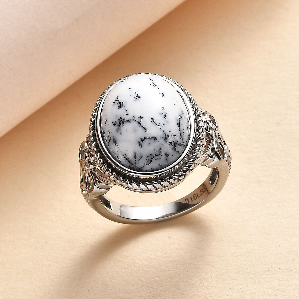 Dendritic Agate Solitaire Ring in Silver Tone 8.61 Ct. 7890140 1