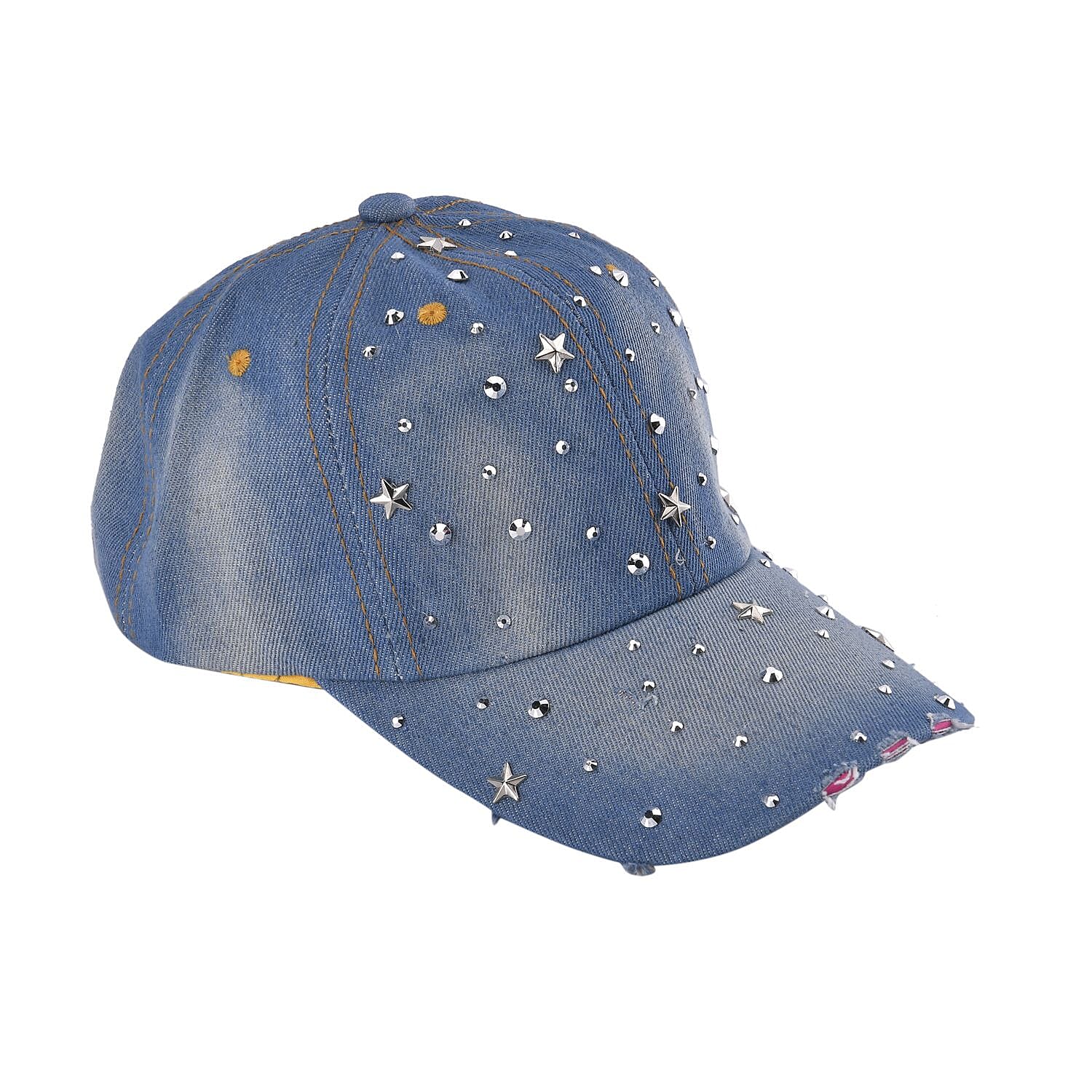 Denim Crystal Embroidered and Studded Cap One Size - Dots 7554480 1