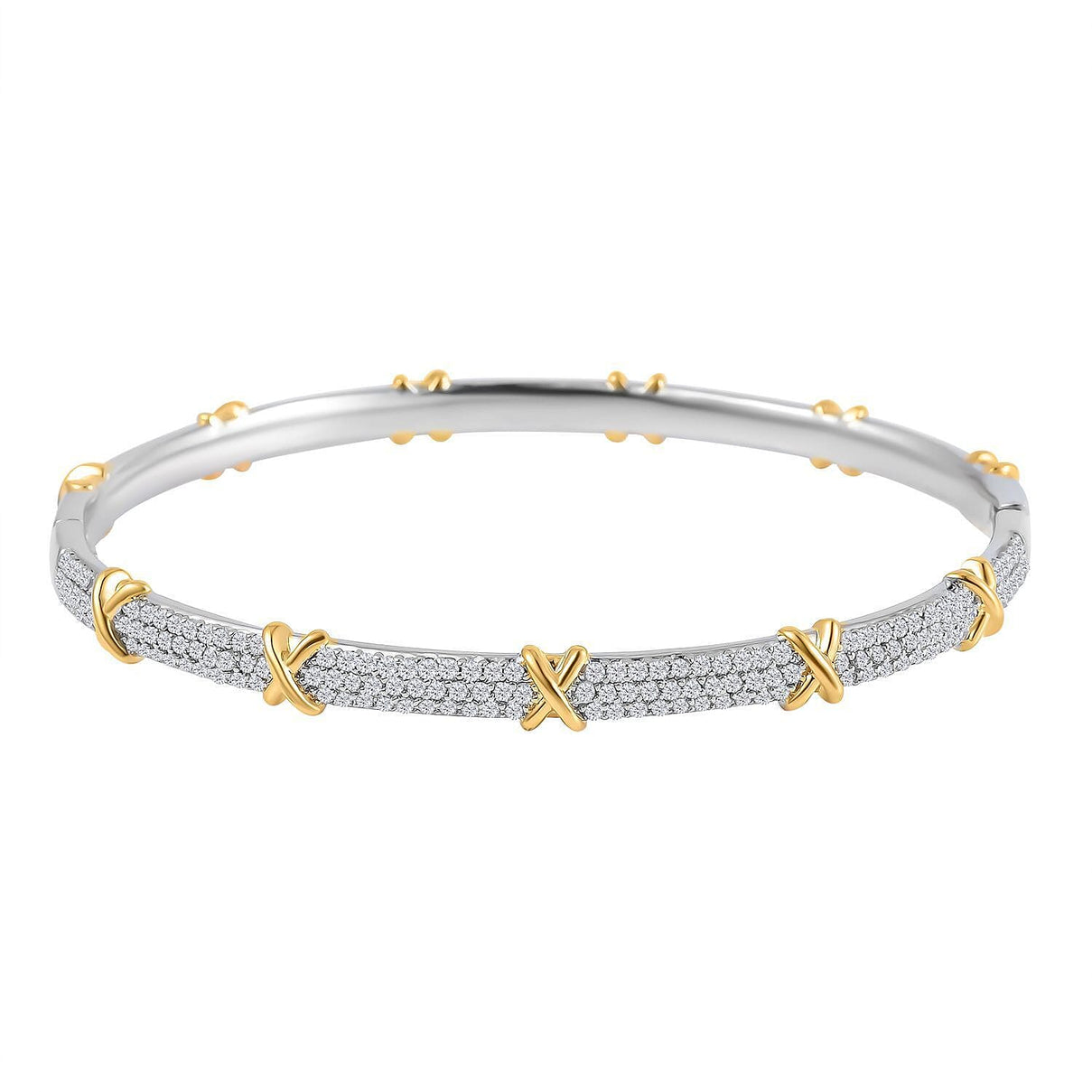 Designer Close Out - Cubic Zirconia Criss Cross Bangle in Yellow tone and Silvertone (Size - 7.5 ) 7779426 0