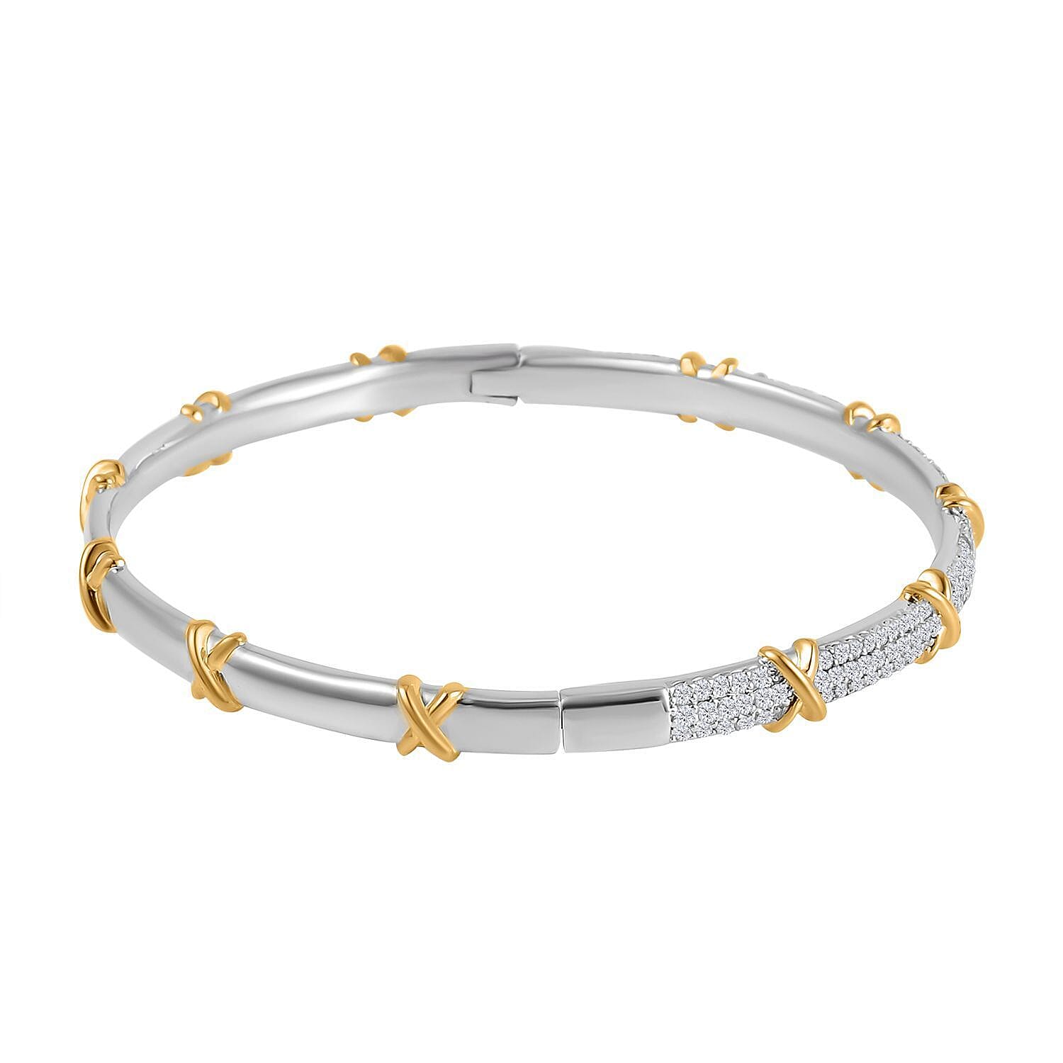 Designer Close Out - Cubic Zirconia Criss Cross Bangle in Yellow tone and Silvertone (Size - 7.5 ) 7779426 4
