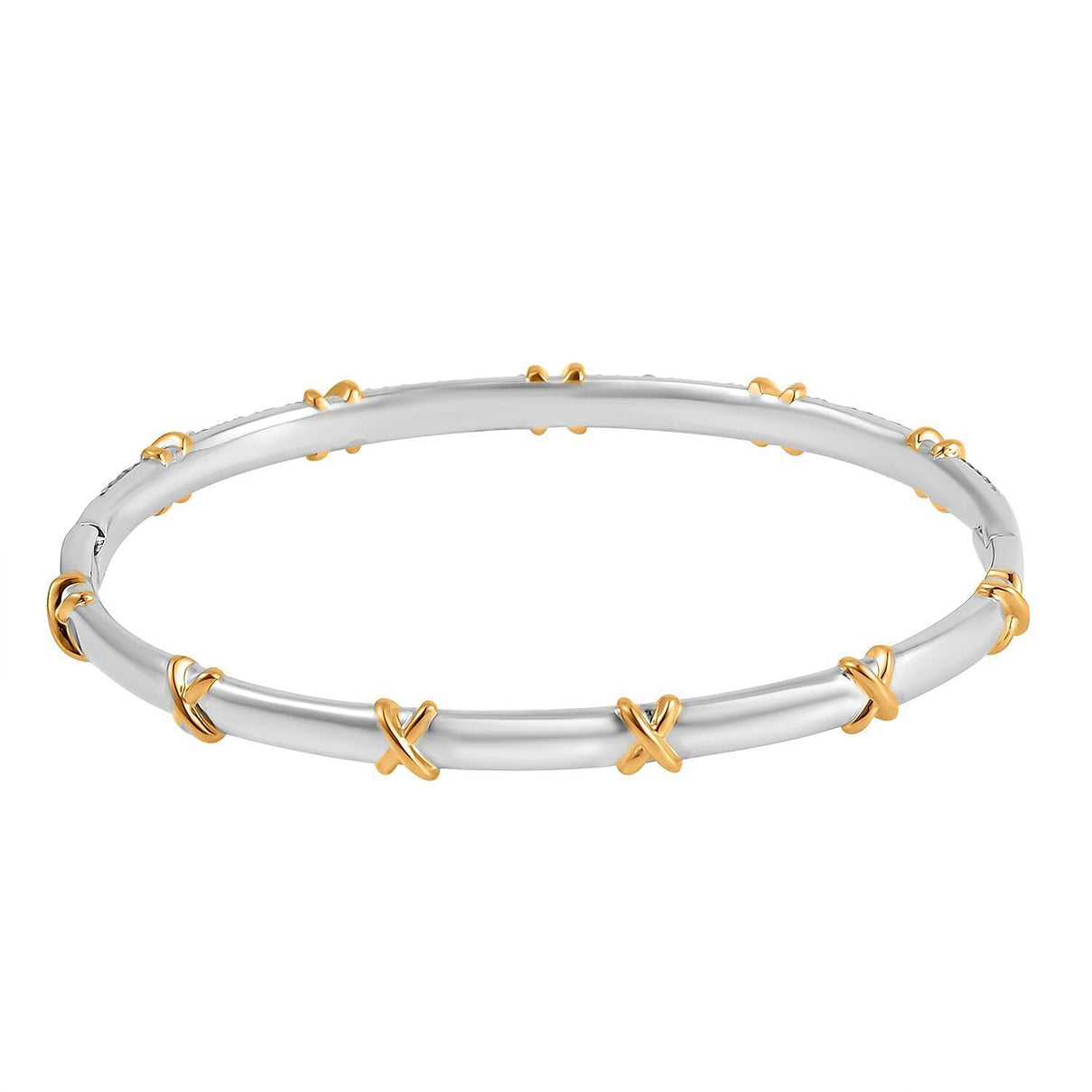 Designer Close Out - Cubic Zirconia Criss Cross Bangle in Yellow tone and Silvertone (Size - 7.5 ) 7779426 5