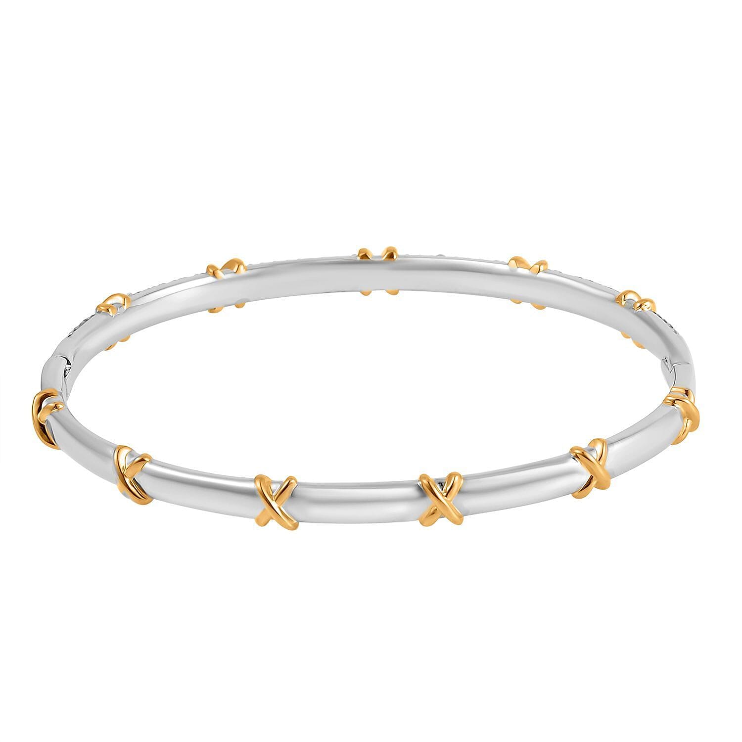 Designer Close Out - Cubic Zirconia Criss Cross Bangle in Yellow tone and Silvertone (Size - 7.5 ) 7779426 5