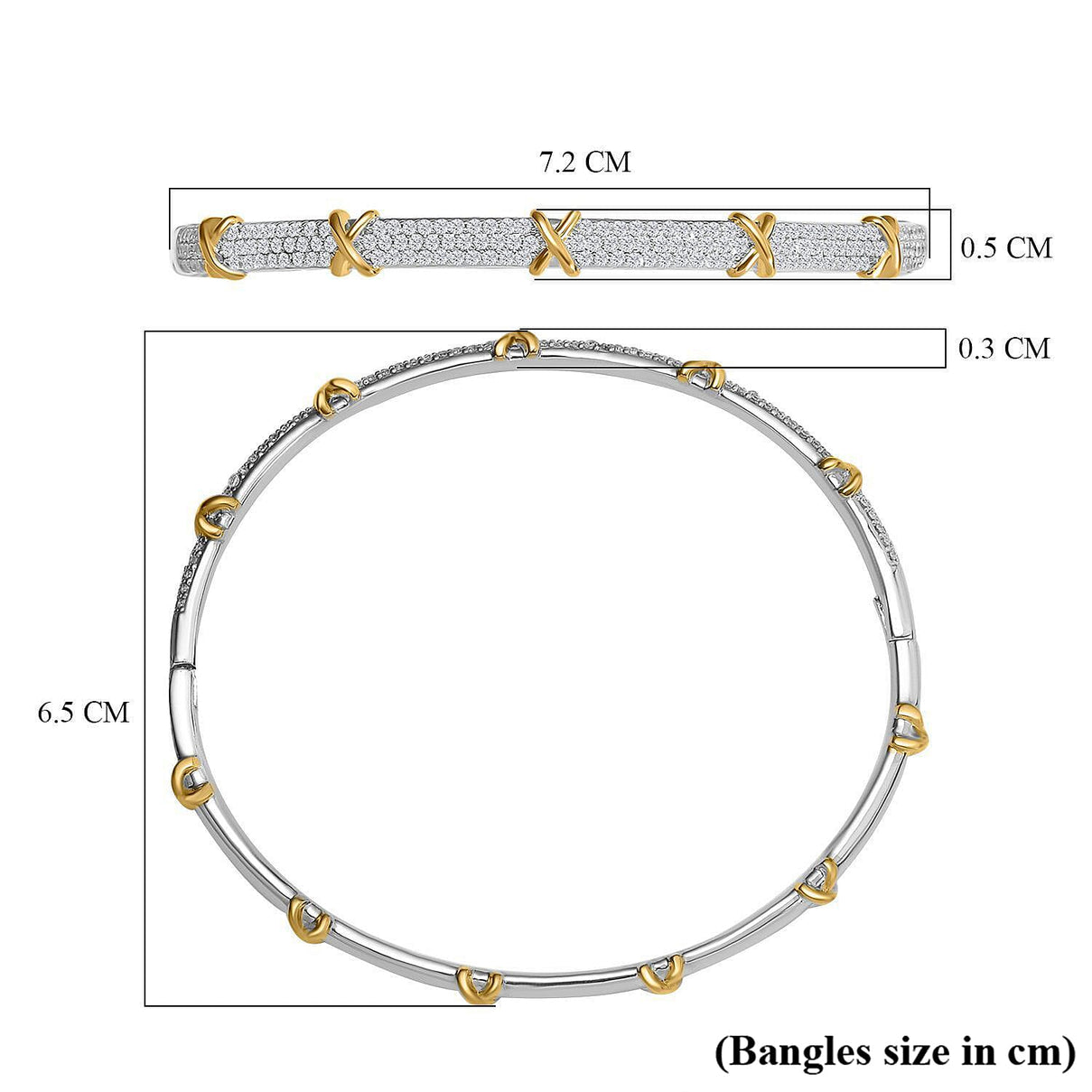 Designer Close Out - Cubic Zirconia Criss Cross Bangle in Yellow tone and Silvertone (Size - 7.5 ) 7779426 6