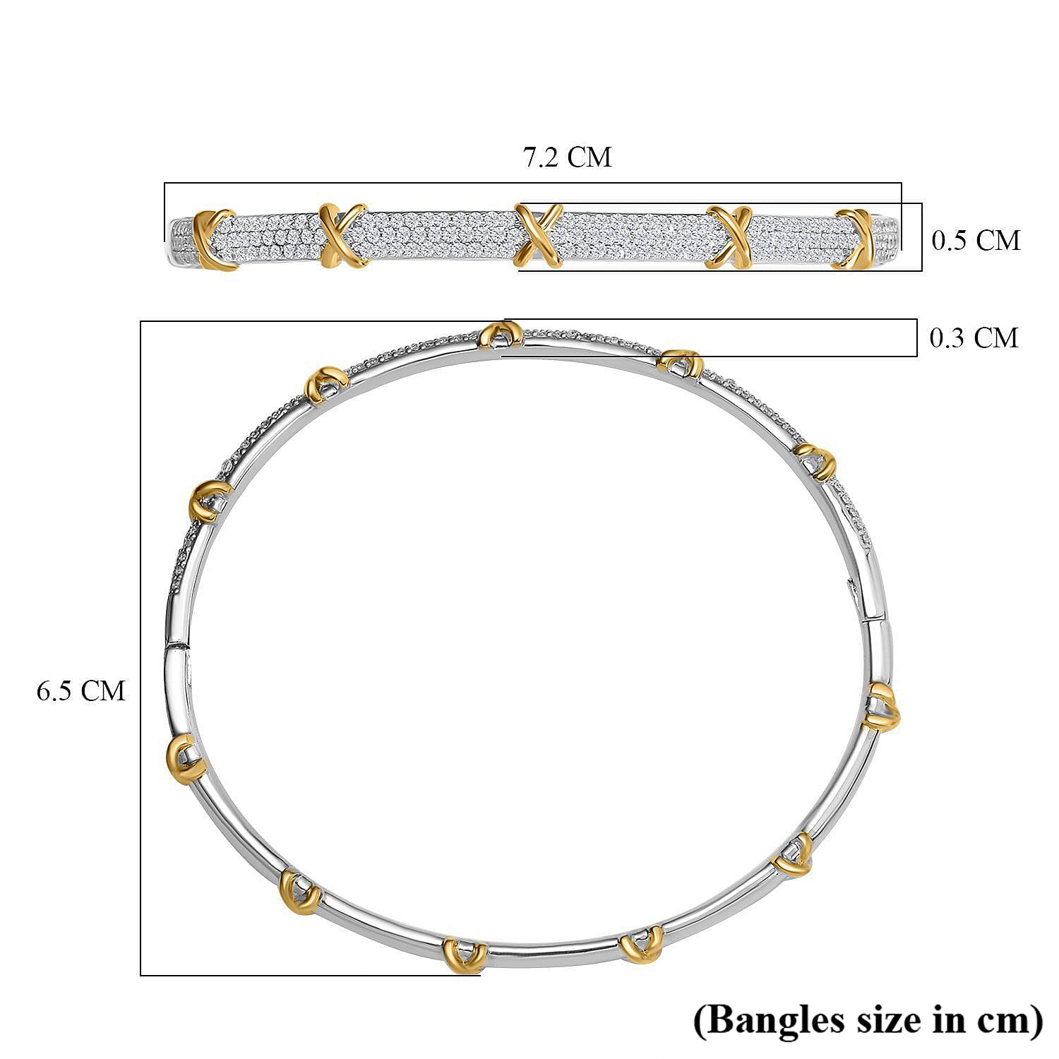 Designer Close Out - Cubic Zirconia Criss Cross Bangle in Yellow tone and Silvertone (Size - 7.5 ) 7779426 6