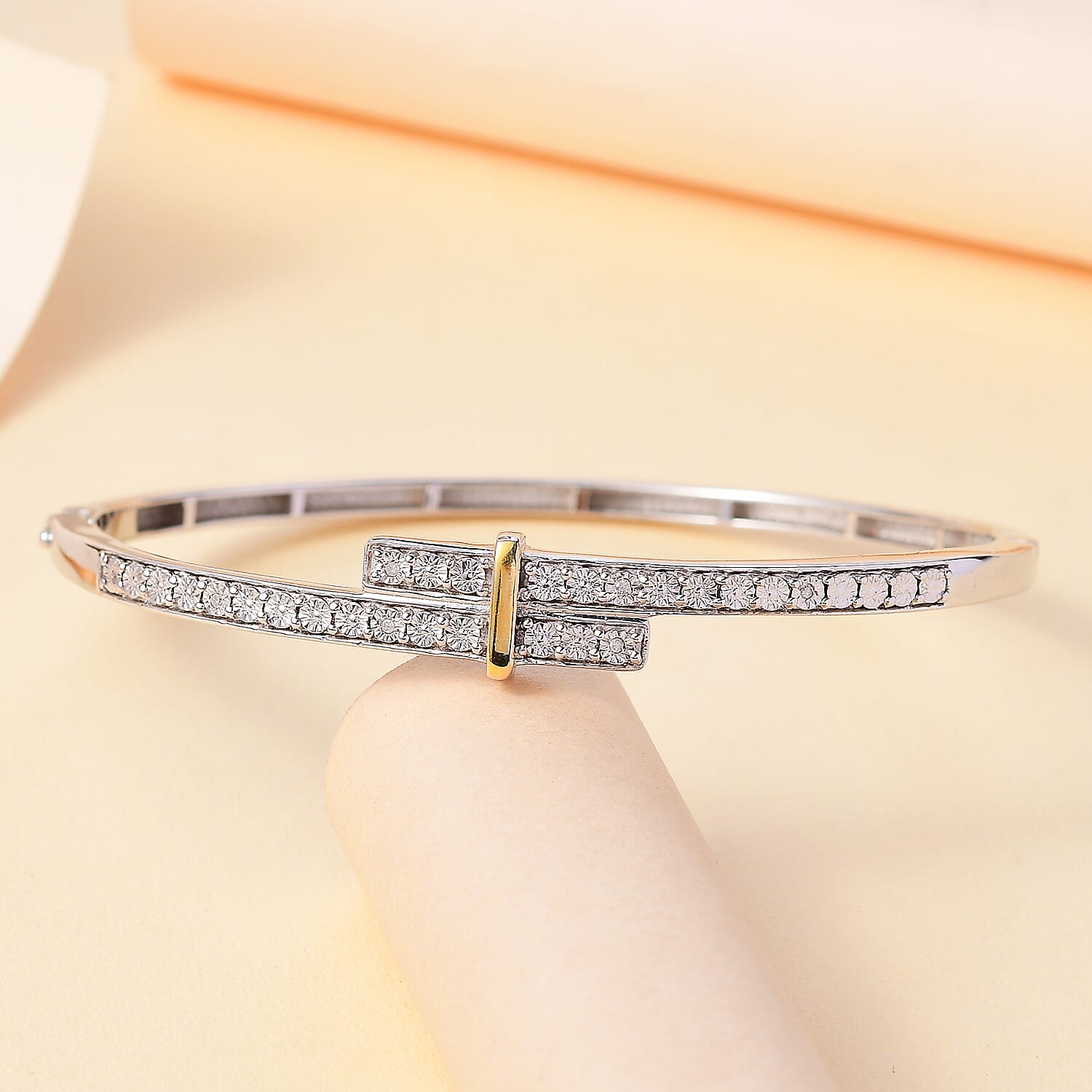 Designer Close Out - EverTrue Natural White Diamond Bangle (Size - 7.5) in Two Tone 7862412 2