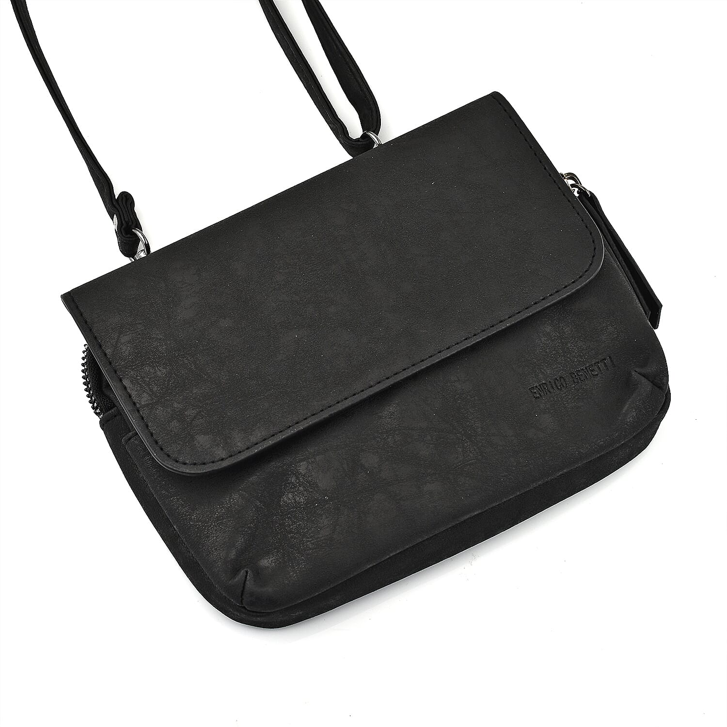 Designer Closeout - Enrico Benetti Leatherette Flap Crossbody Bag with Shoulder Strap - Black 7768234 0