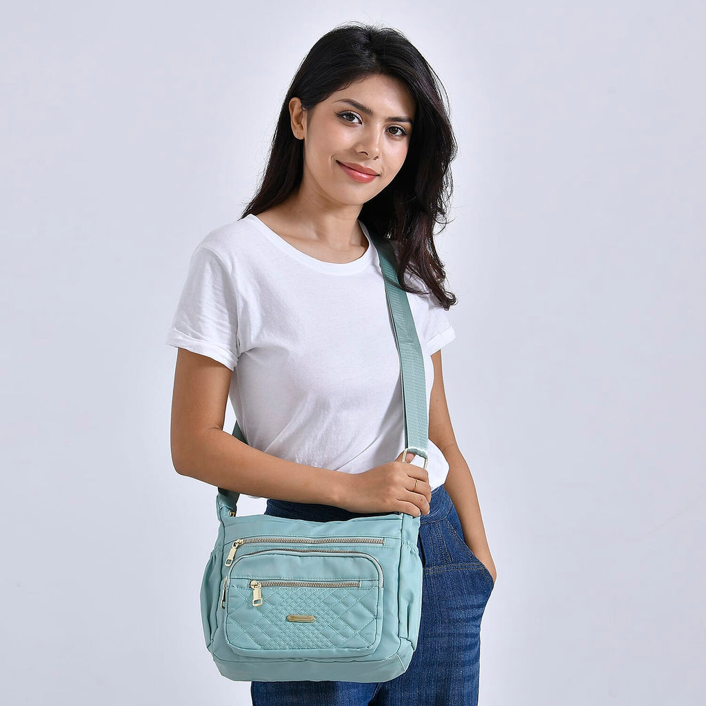 Designer Closeout -Quilted Crossbody Bag with Adjustable Strap- Green