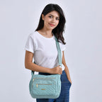 Designer Closeout -Quilted Crossbody Bag with Adjustable Strap- Green
