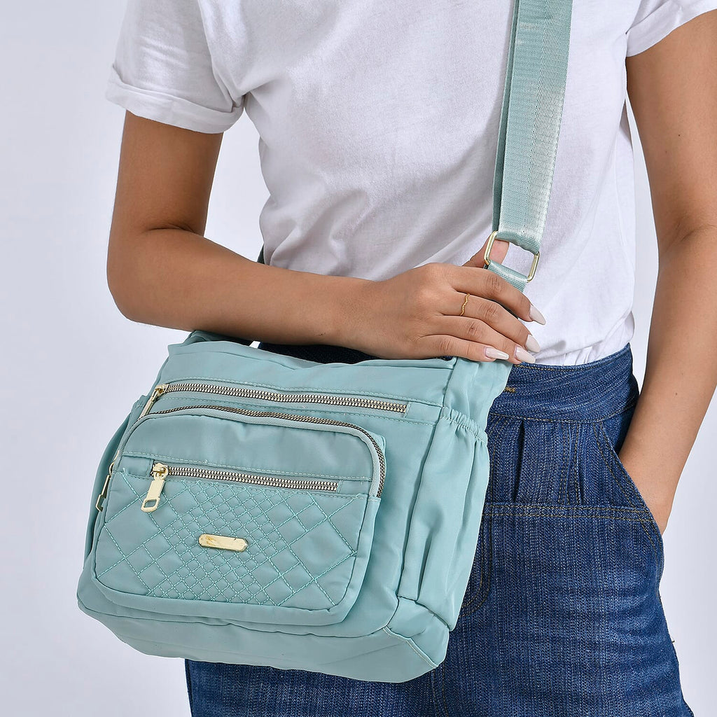 Designer Closeout -Quilted Crossbody Bag with Adjustable Strap- Green