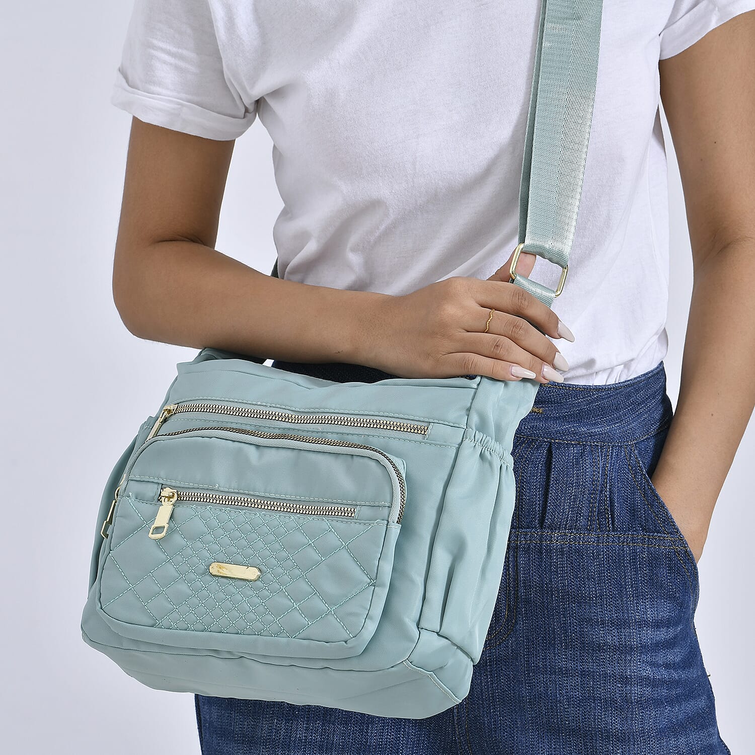 Designer Closeout -Quilted Crossbody Bag with Adjustable Strap- Green 7847560 3