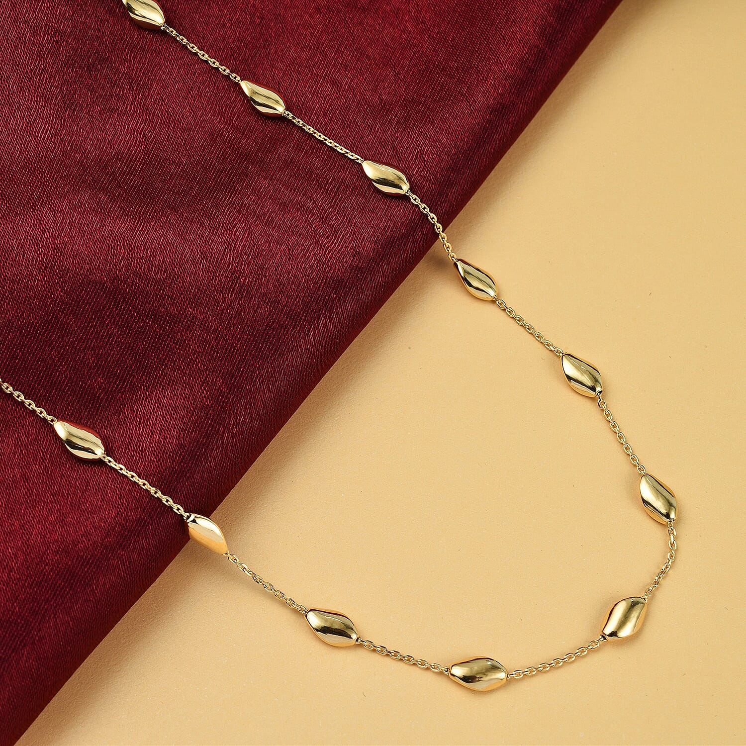 Designer Closeout - Yellow Gold Overlay Sterling Silver Chip Station Necklace (Size - 30), 7566815 1