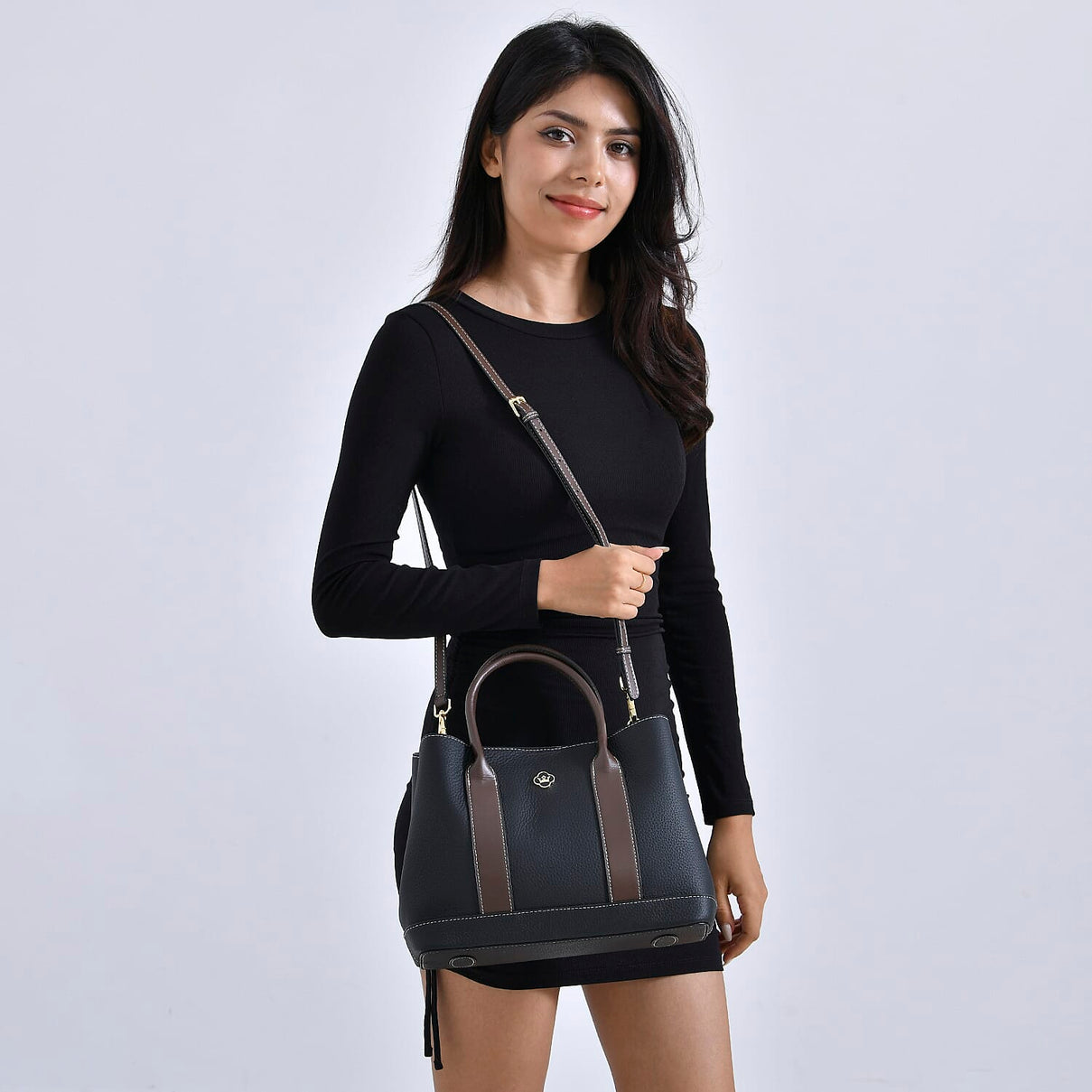Designer Inspiration - 100% Genuine Leather Crossbody Bag with Long Shoulder Strap - Black 7850894 1
