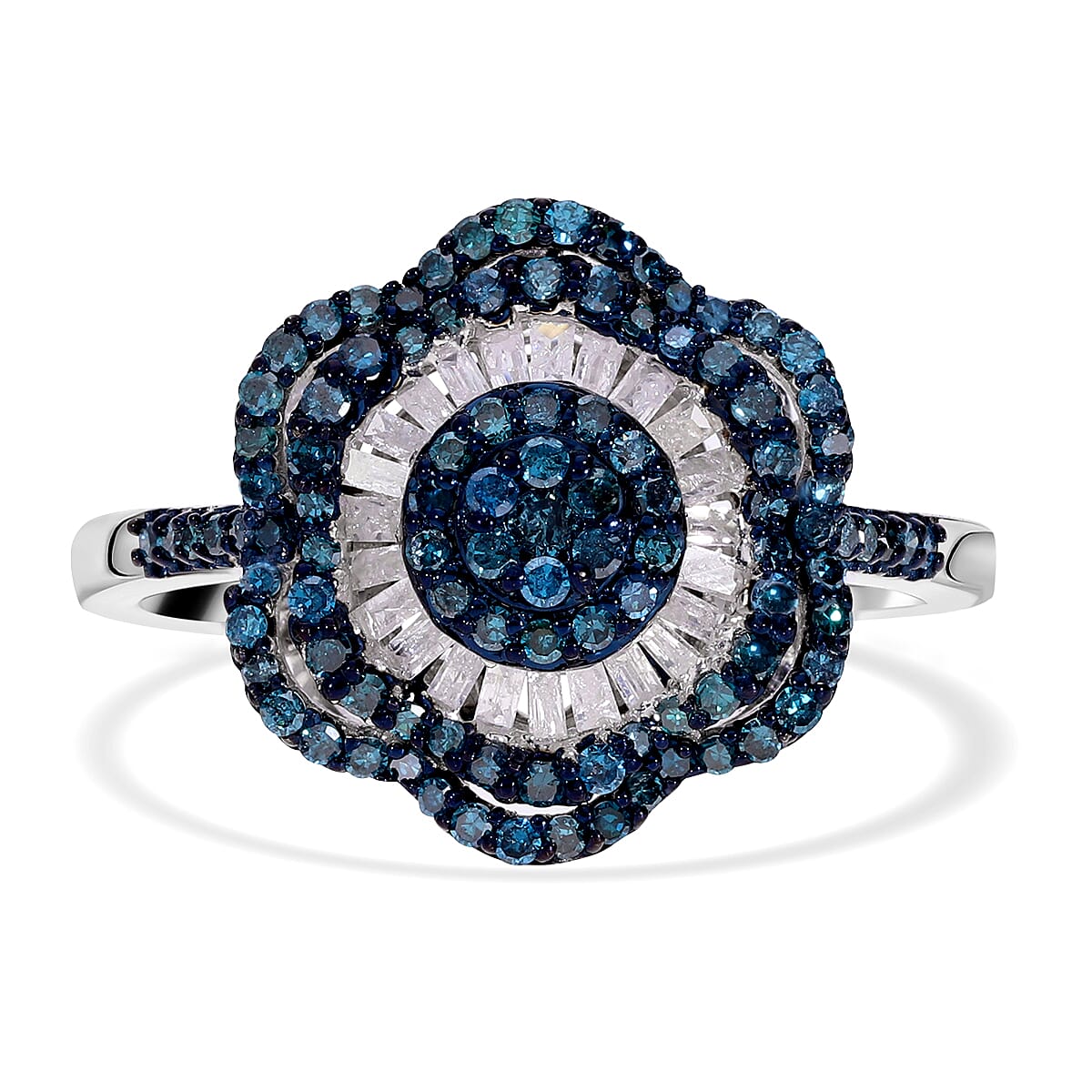 Blue Diamond and White Diamond Ring in Platinum Overlay Sterling Silver 7686585 1