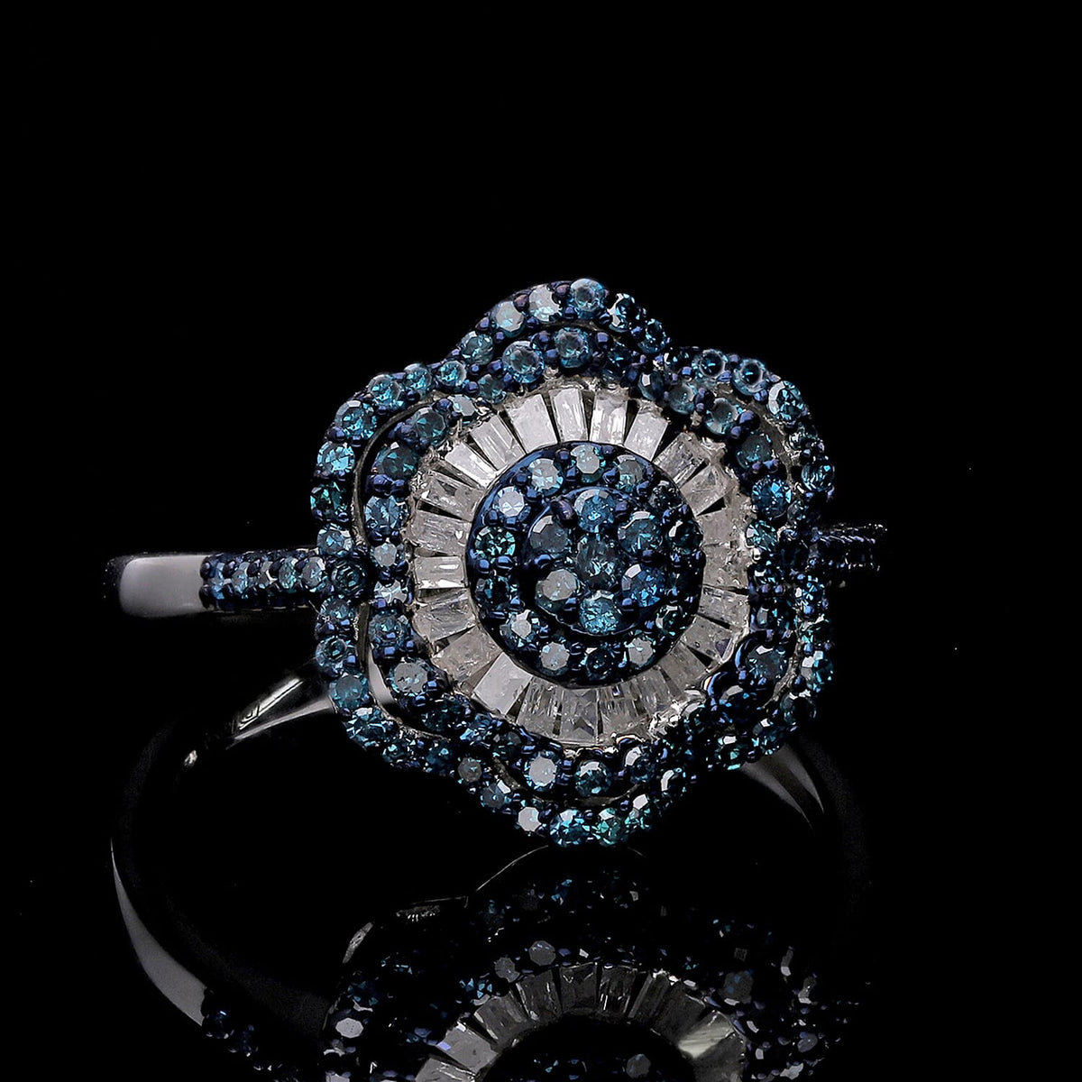 Blue Diamond and White Diamond Ring in Platinum Overlay Sterling Silver 7686585 3