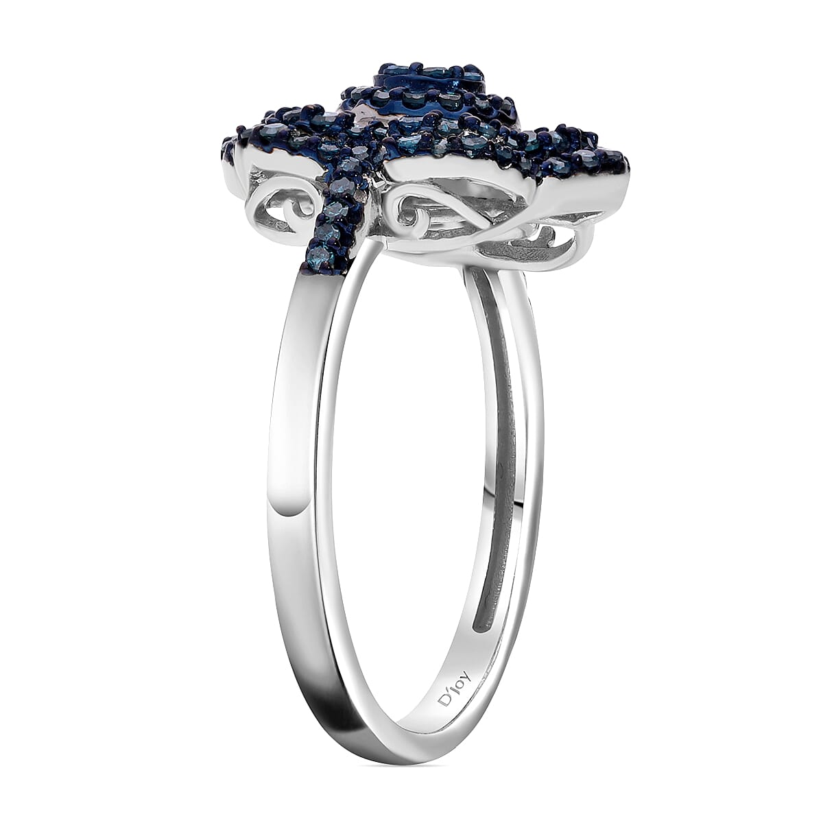 Blue Diamond and White Diamond Ring in Platinum Overlay Sterling Silver 7686585 7