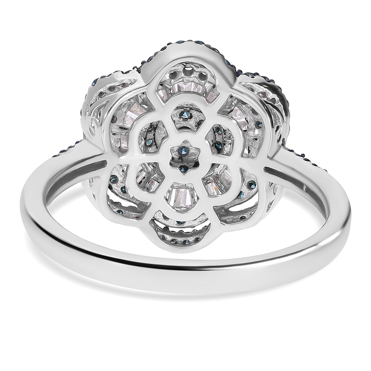 Blue Diamond and White Diamond Ring in Platinum Overlay Sterling Silver 7686585 9