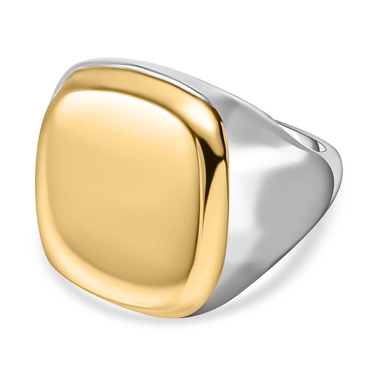 Designer Inspired- Square Signet Ring in Two Tone Plated Sterling Silver, Silver Wt 7.40 GM 7659207 0