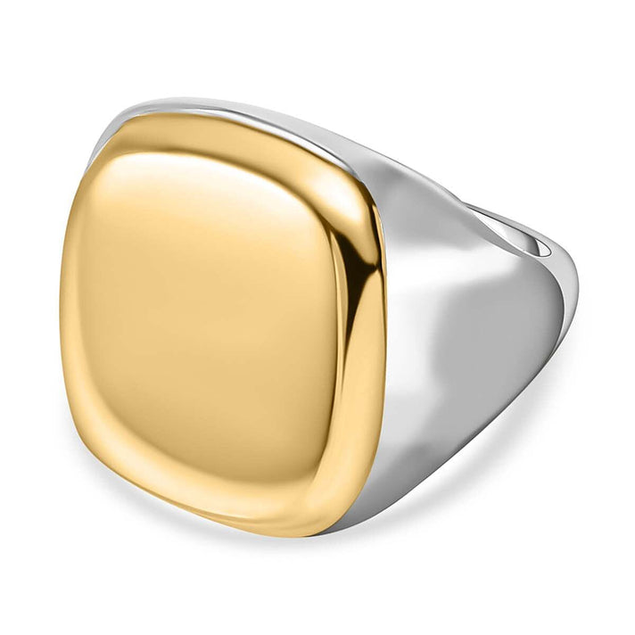 Designer Inspired- Square Signet Ring in Two Tone Plated Sterling Silver, Silver Wt 8.60 GM 7659213 1