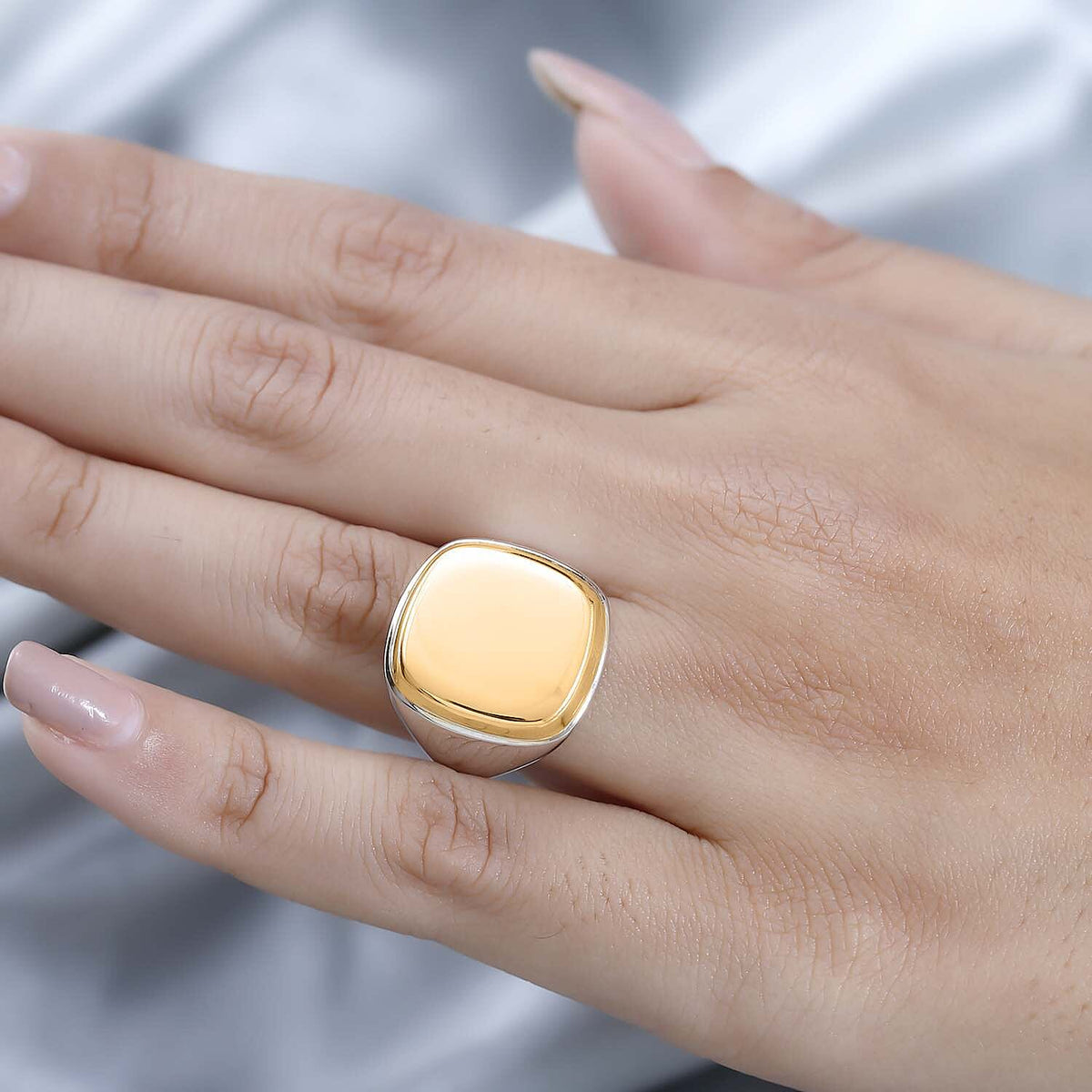 Designer Inspired- Square Signet Ring in Two Tone Plated Sterling Silver, Silver Wt 7.40 GM 7659207 4