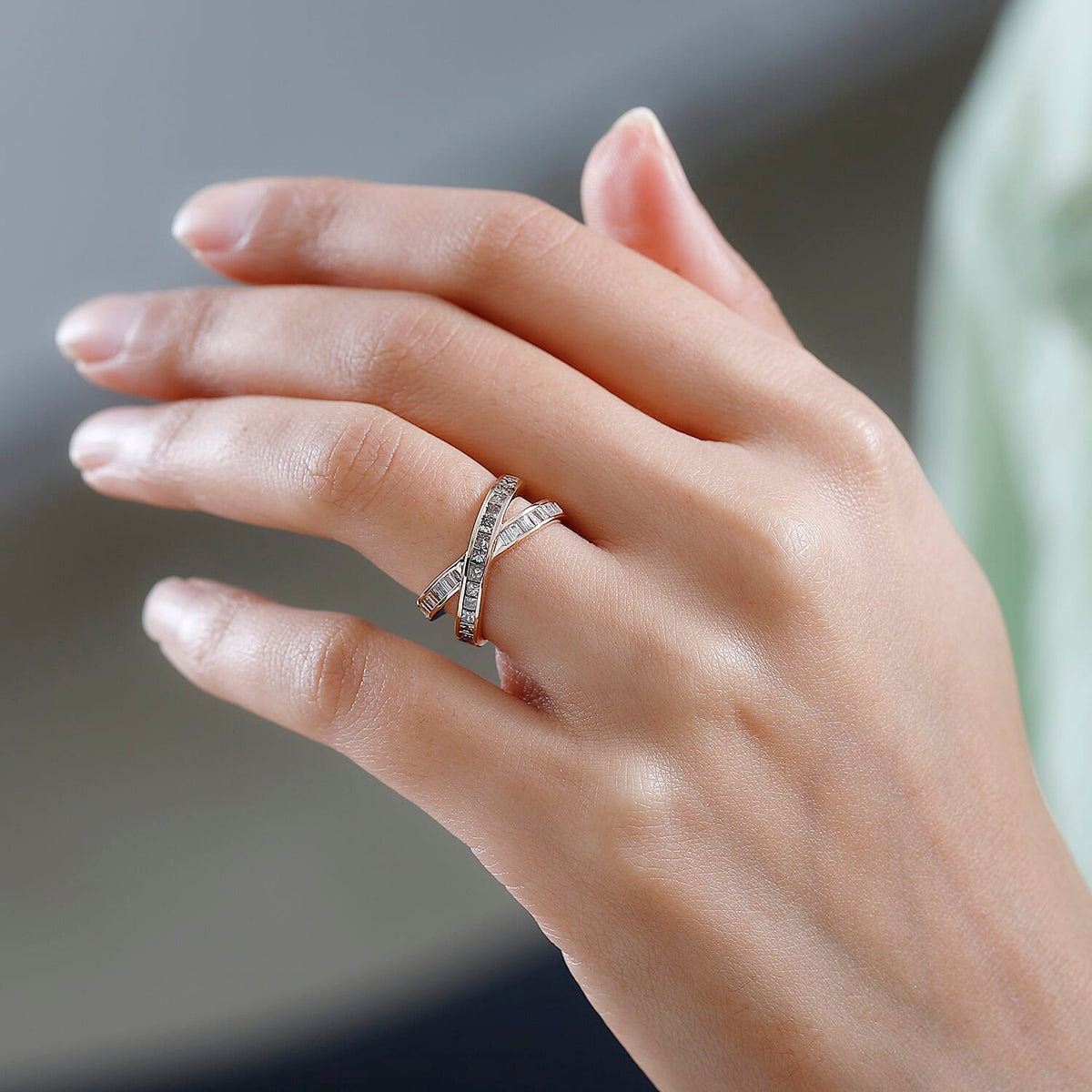 Natural Champagne and White Diamond Crossover Ring in 9K Rose Gold 7723157 2