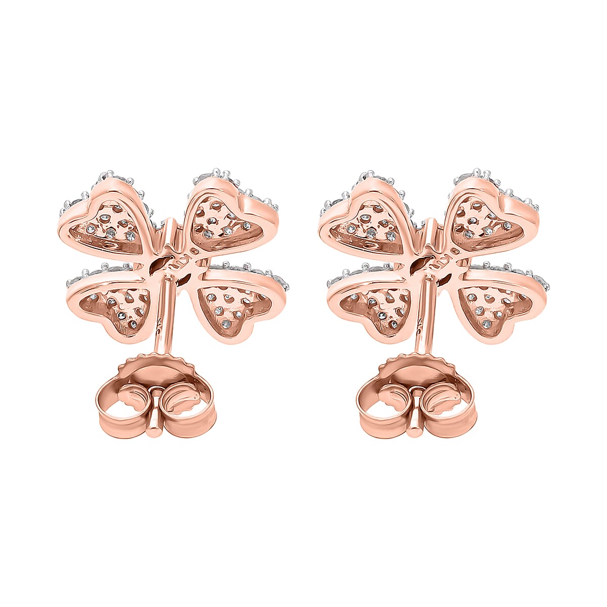 Designer Inspired - 9K Rose Gold Pink Diamond &amp; White Diamond Clove Earrings with Push Back 7652312 3
